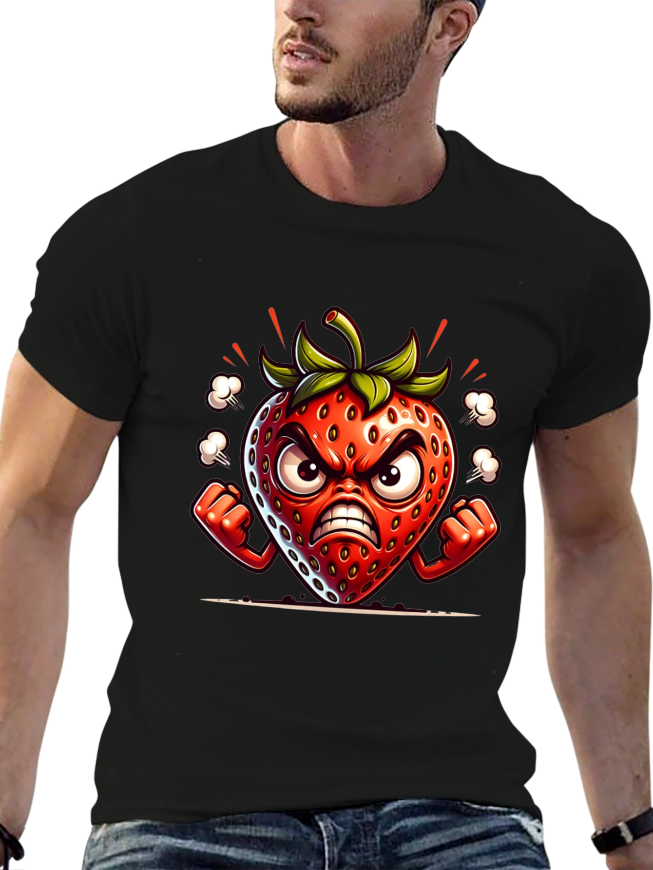 Angry Strawberry Cartoon Graphic Tee