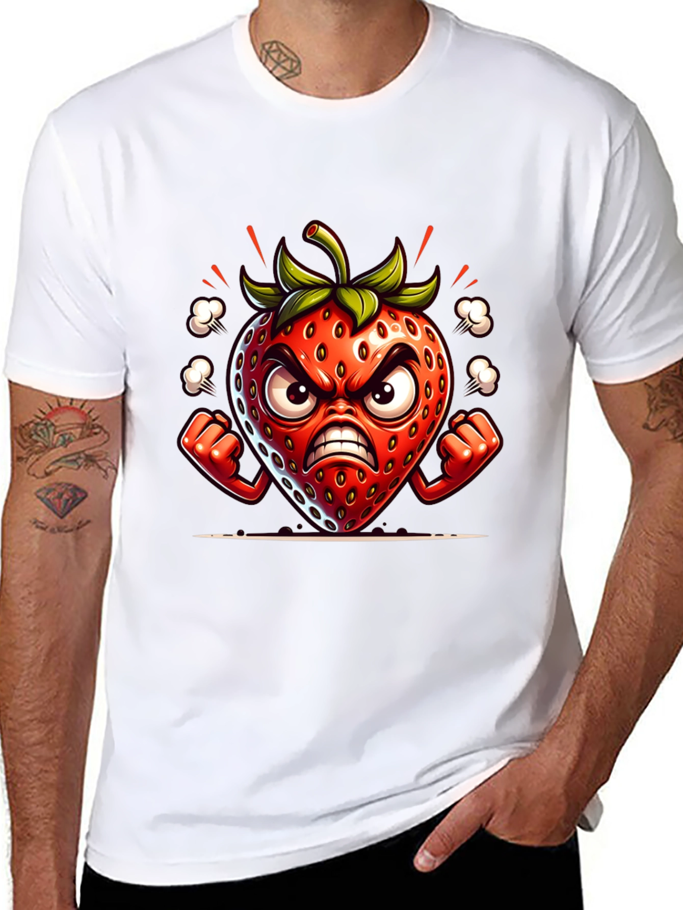 Angry Strawberry Cartoon Graphic Tee