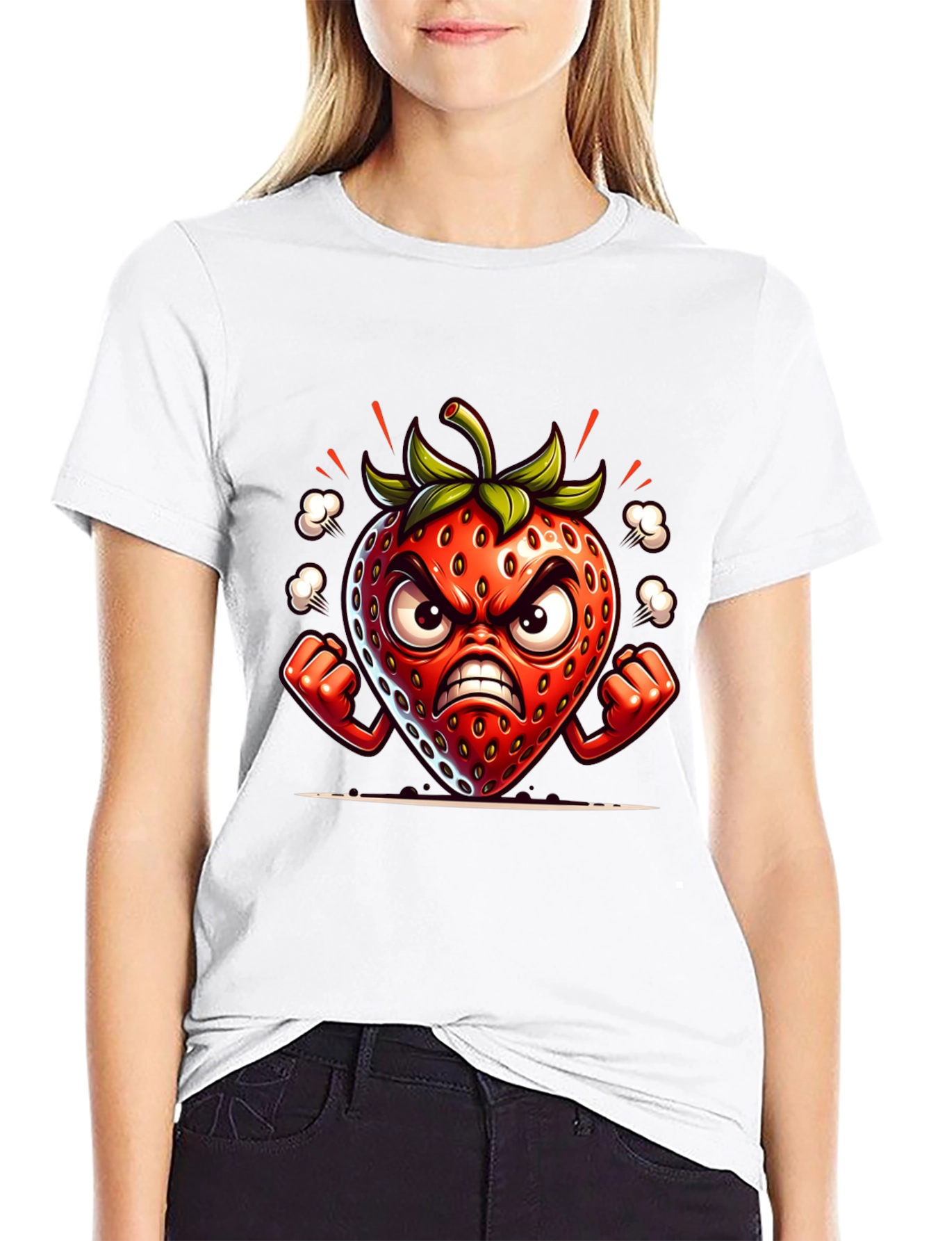 Angry Strawberry Cartoon Graphic Tee