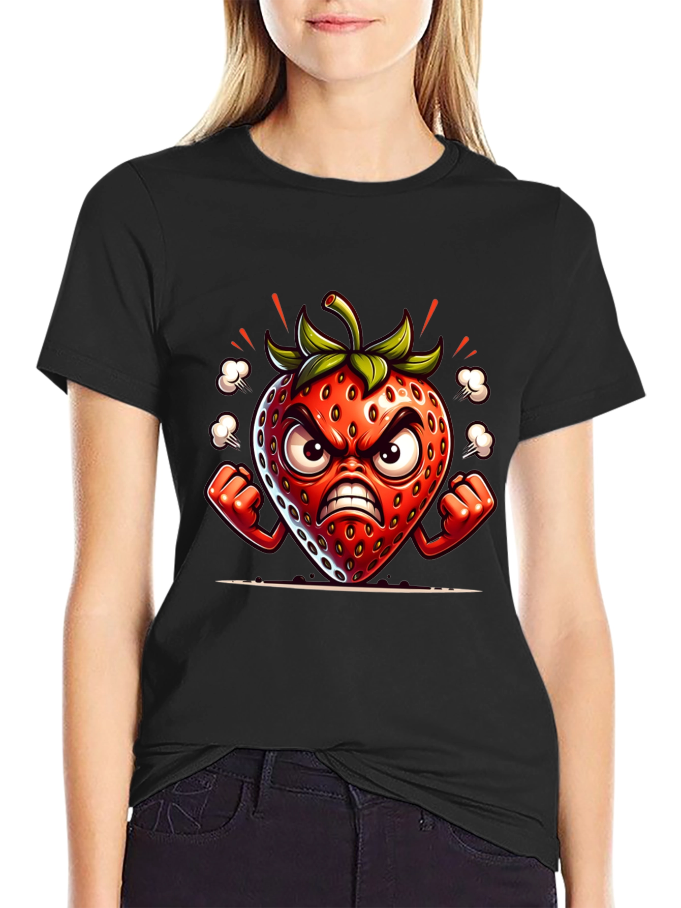 Angry Strawberry Cartoon Graphic Tee