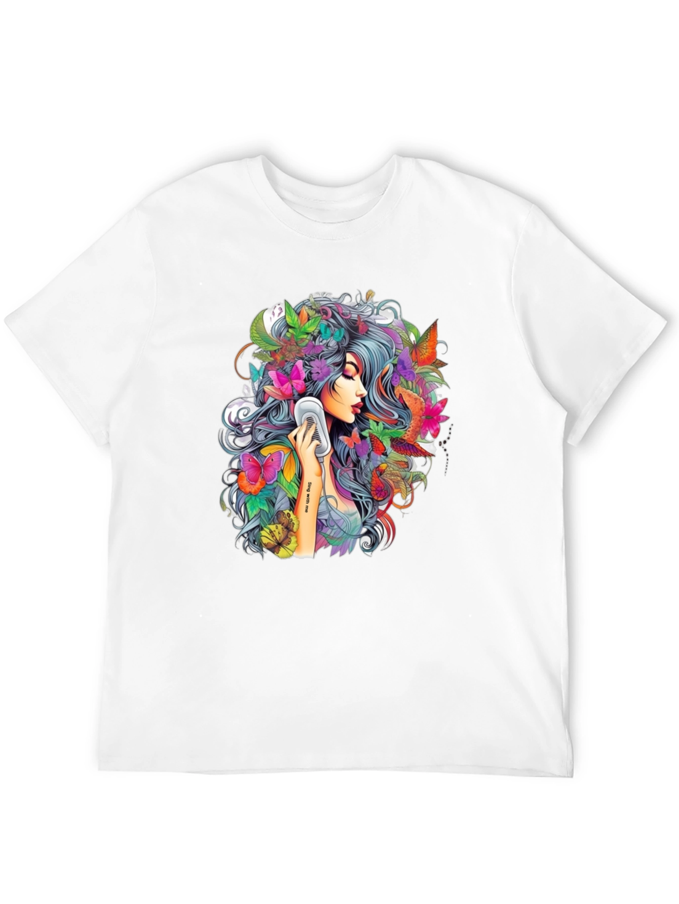 Floral Girl Graphic Print Black T-Shirt