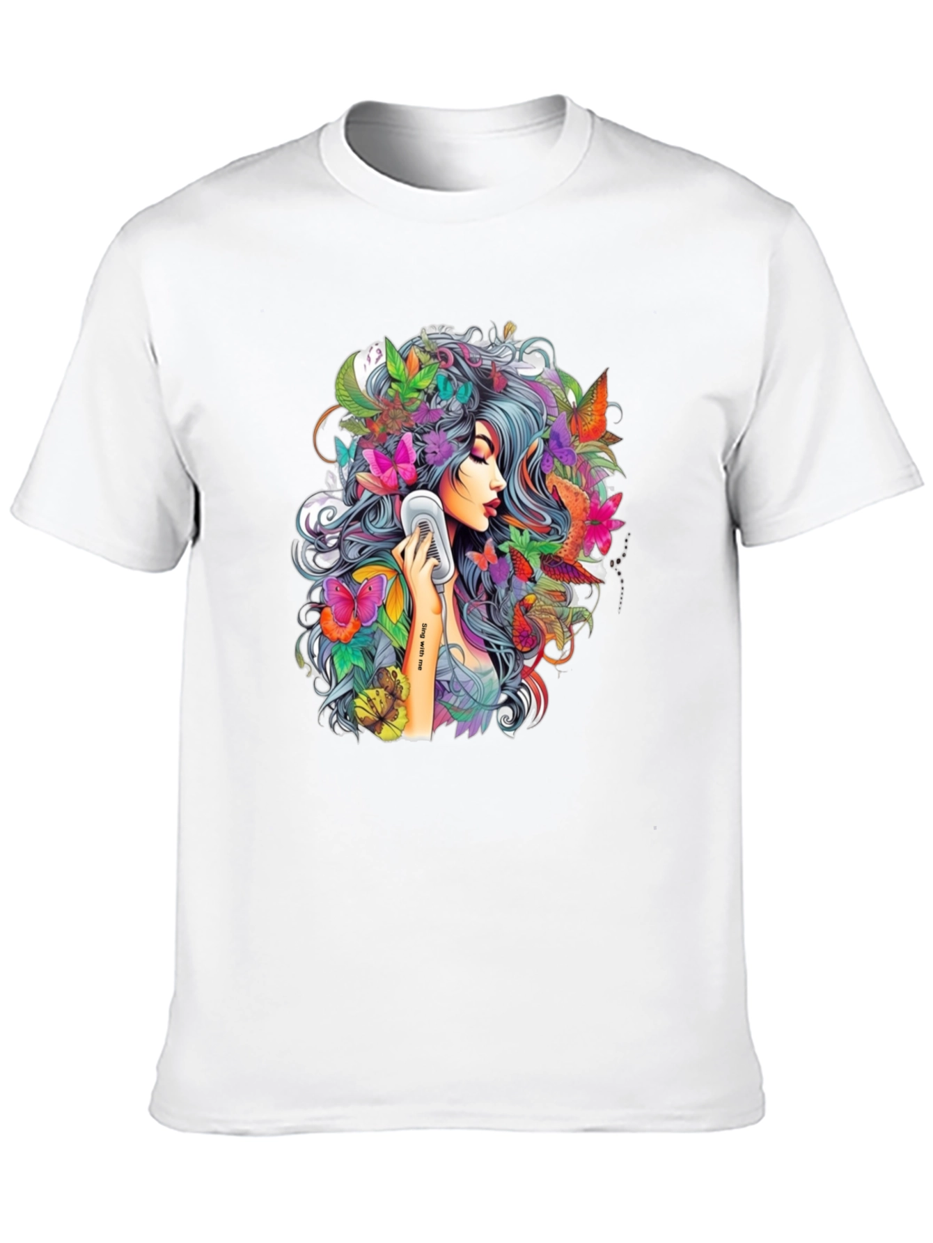 Floral Girl Graphic Print Black T-Shirt
