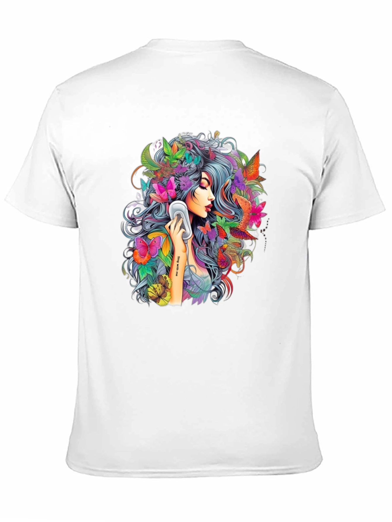 Floral Girl Graphic Print Black T-Shirt