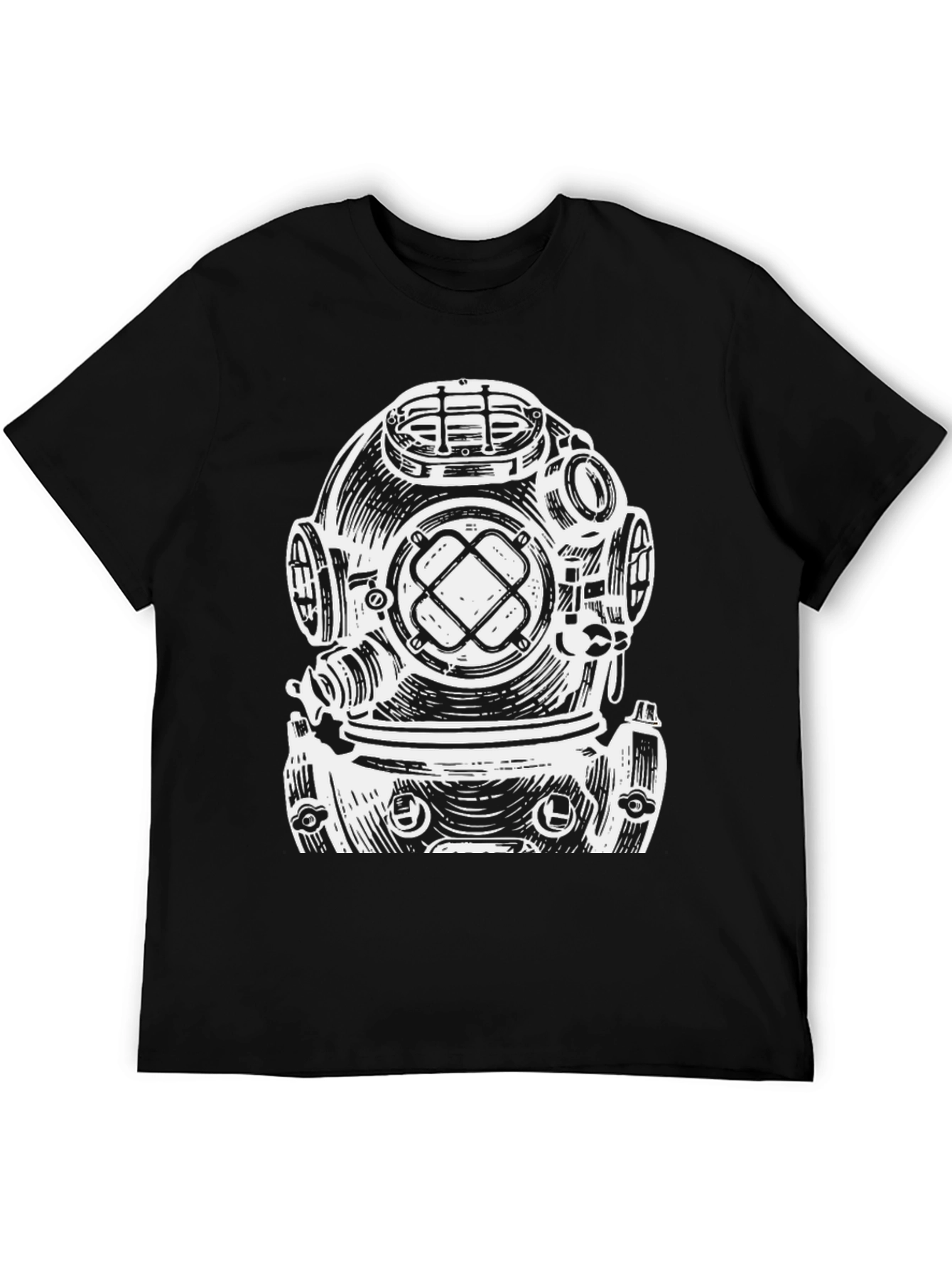 Diver Helmet Graphic Tee - Black Cotton T-Shirt