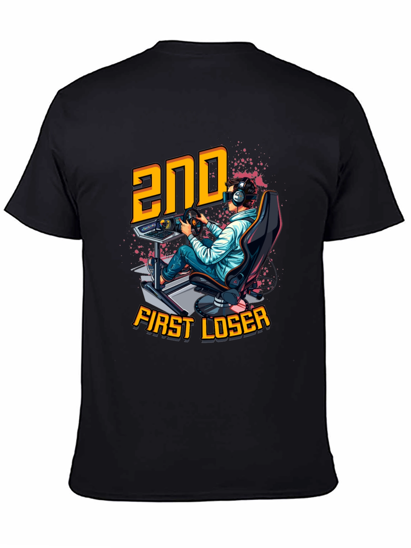 2nd First Loser Black T-Shirt - Racing Gamer Tee