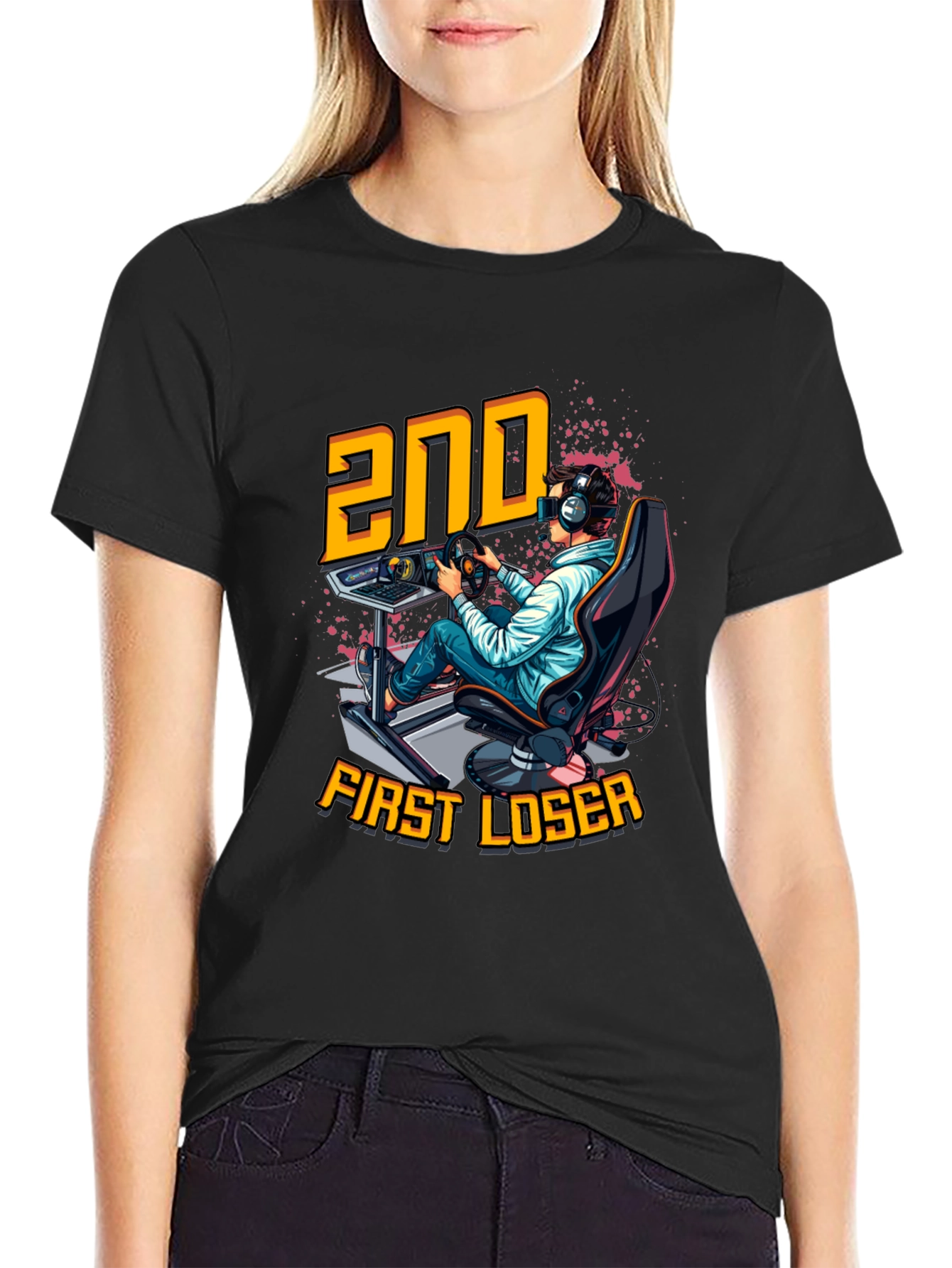 2nd First Loser Black T-Shirt - Racing Gamer Tee
