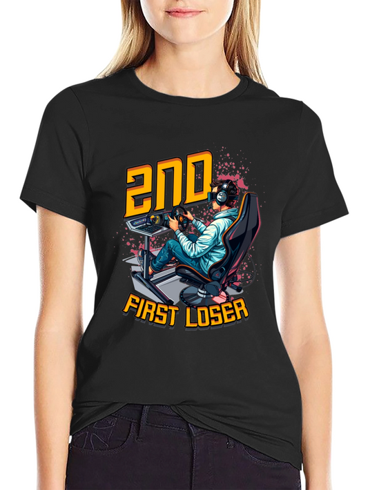 2nd First Loser Black T-Shirt - Racing Gamer Tee