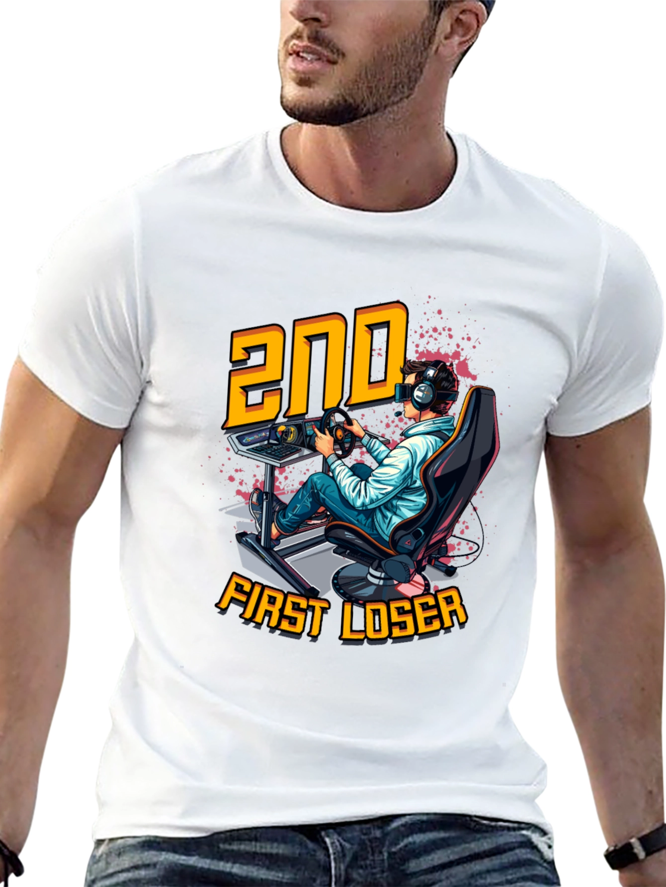 2nd First Loser Black T-Shirt - Racing Gamer Tee