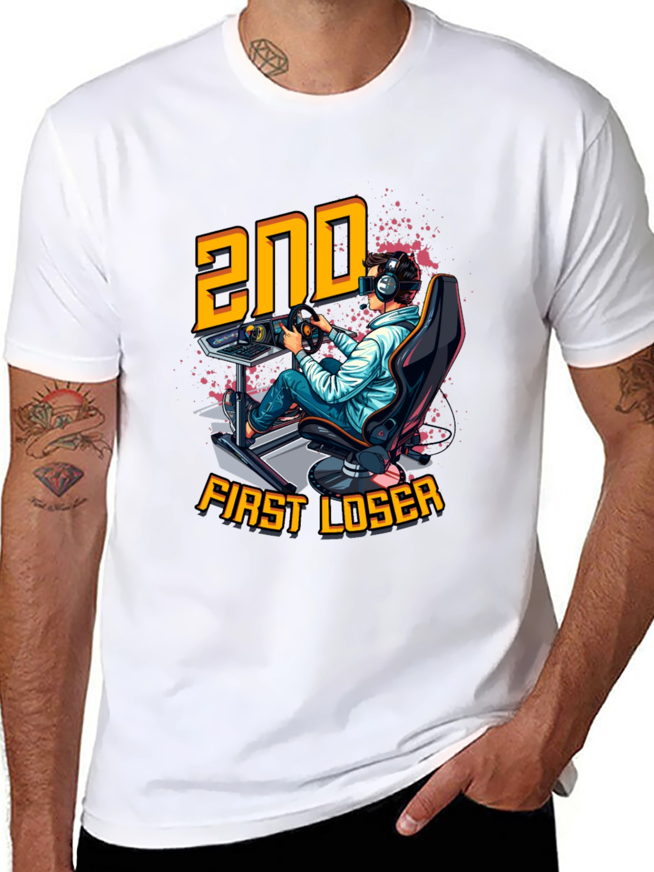 2nd First Loser Black T-Shirt - Racing Gamer Tee