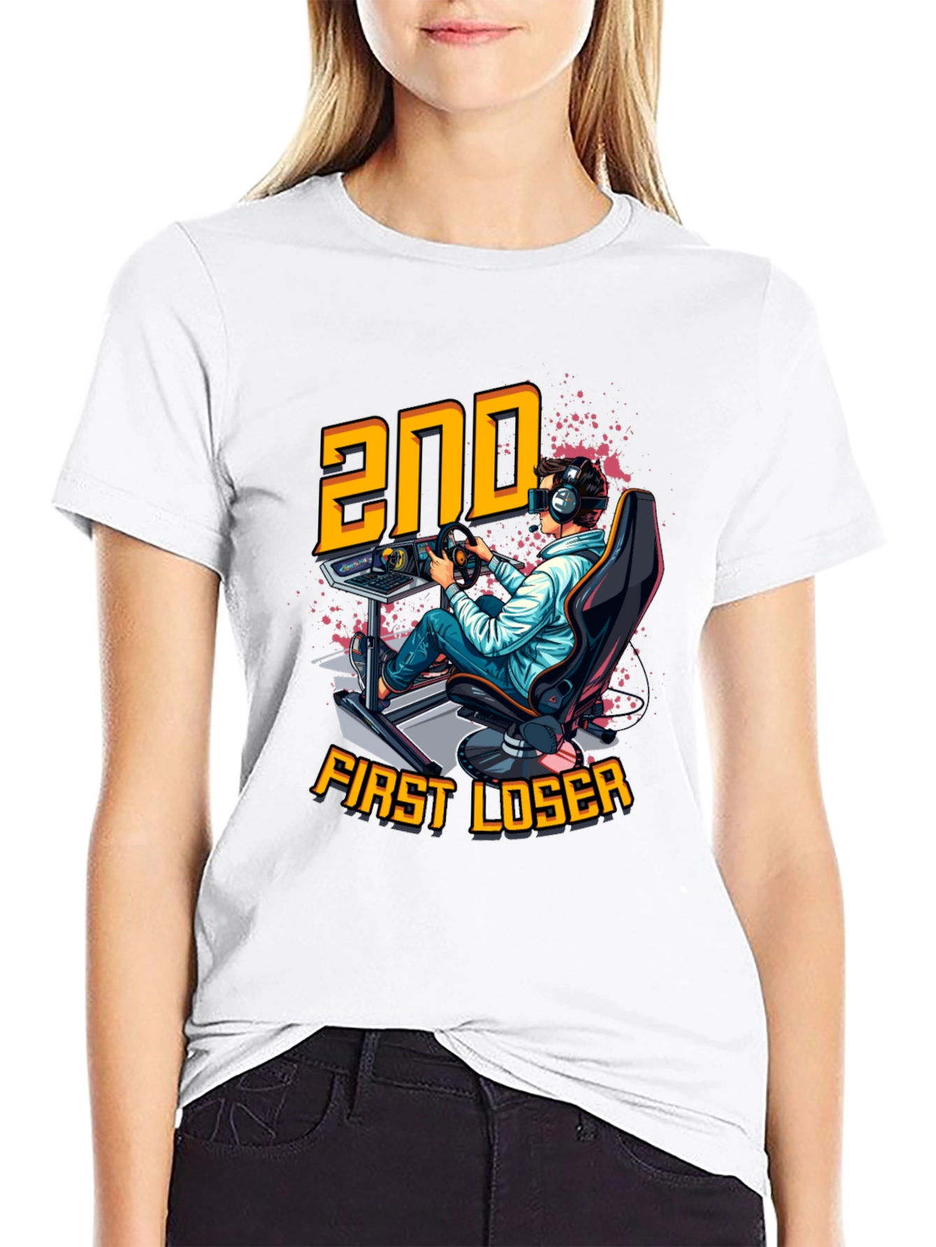 2nd First Loser Black T-Shirt - Racing Gamer Tee