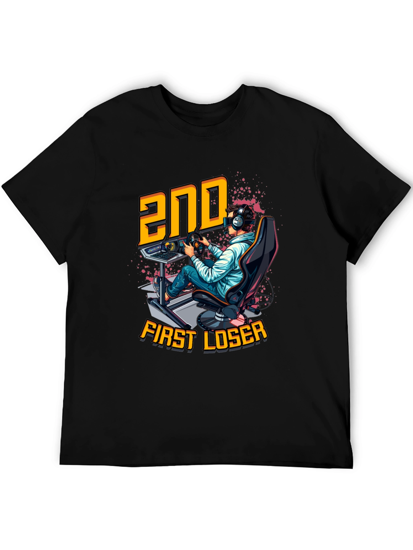 2nd First Loser Black T-Shirt - Racing Gamer Tee