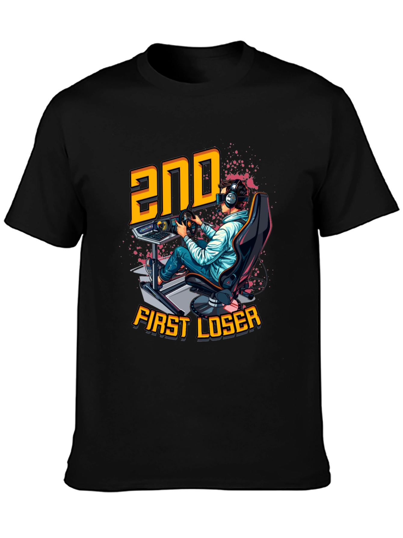 2nd First Loser Black T-Shirt - Racing Gamer Tee