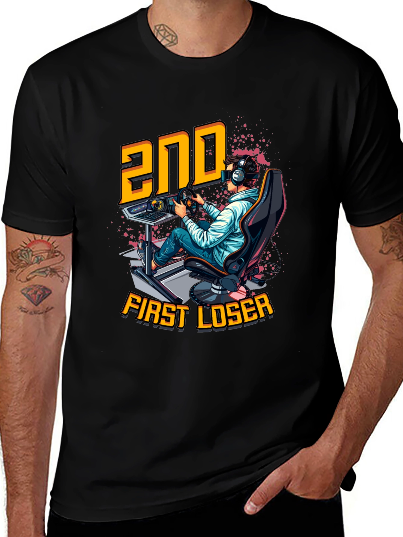 2nd First Loser Black T-Shirt - Racing Gamer Tee