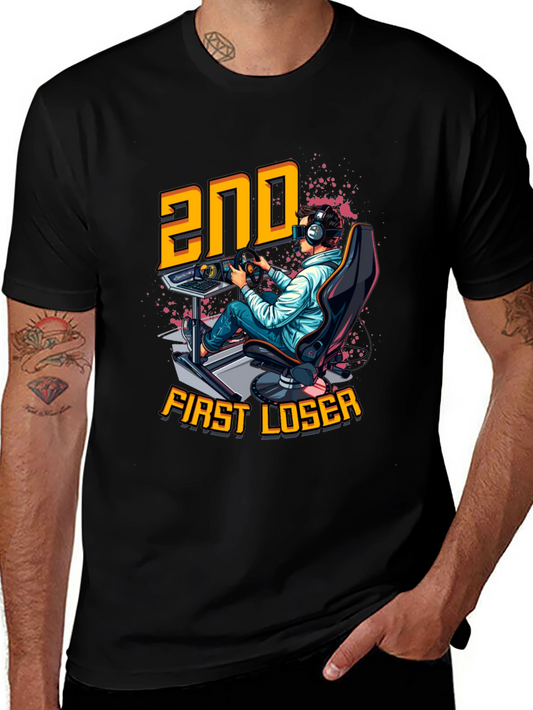 2nd First Loser Black T-Shirt - Racing Gamer Tee