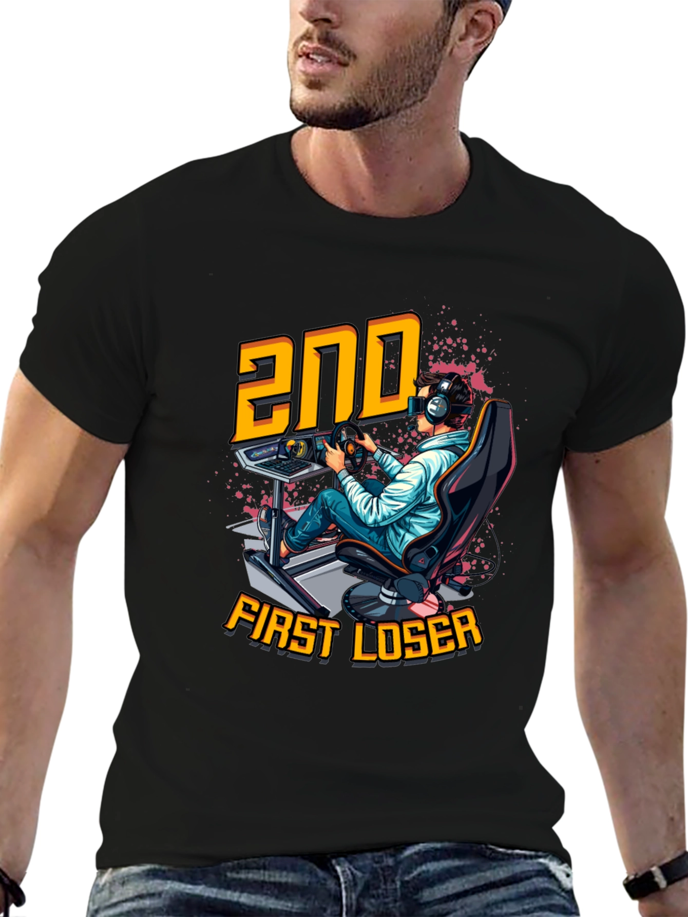 2nd First Loser Black T-Shirt - Racing Gamer Tee