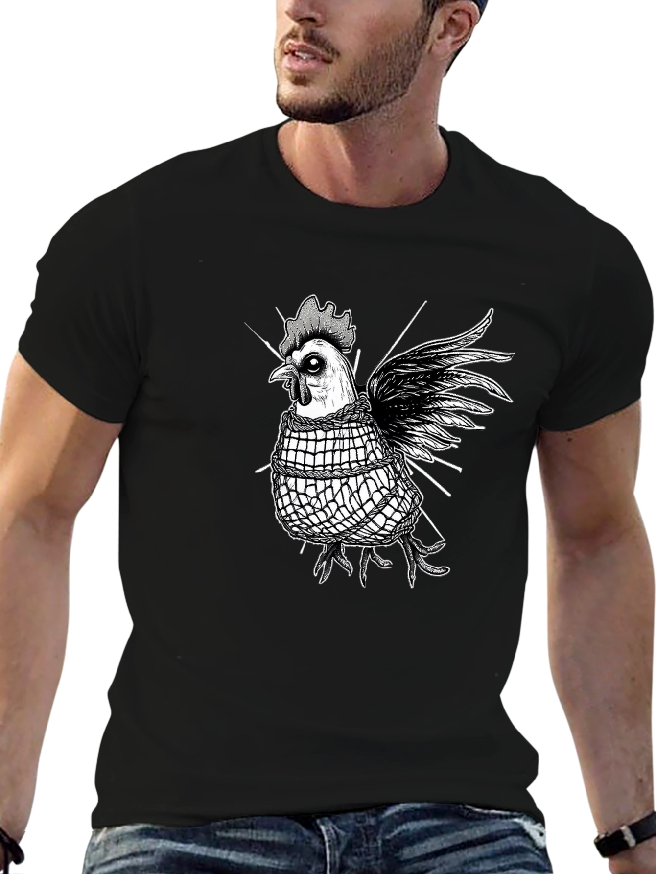 Edgy Chicken Graphic Tee - Black