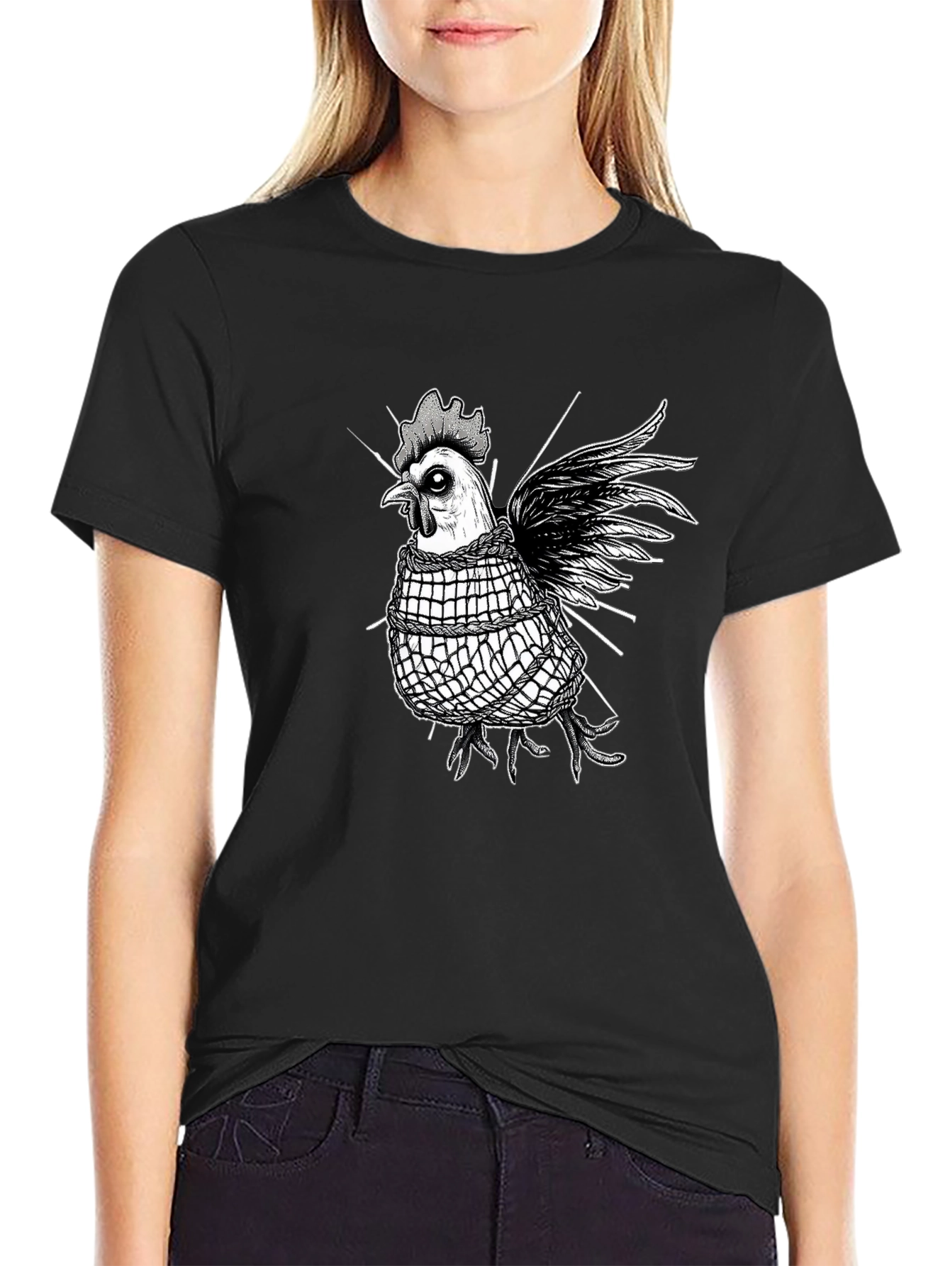 Edgy Chicken Graphic Tee - Black