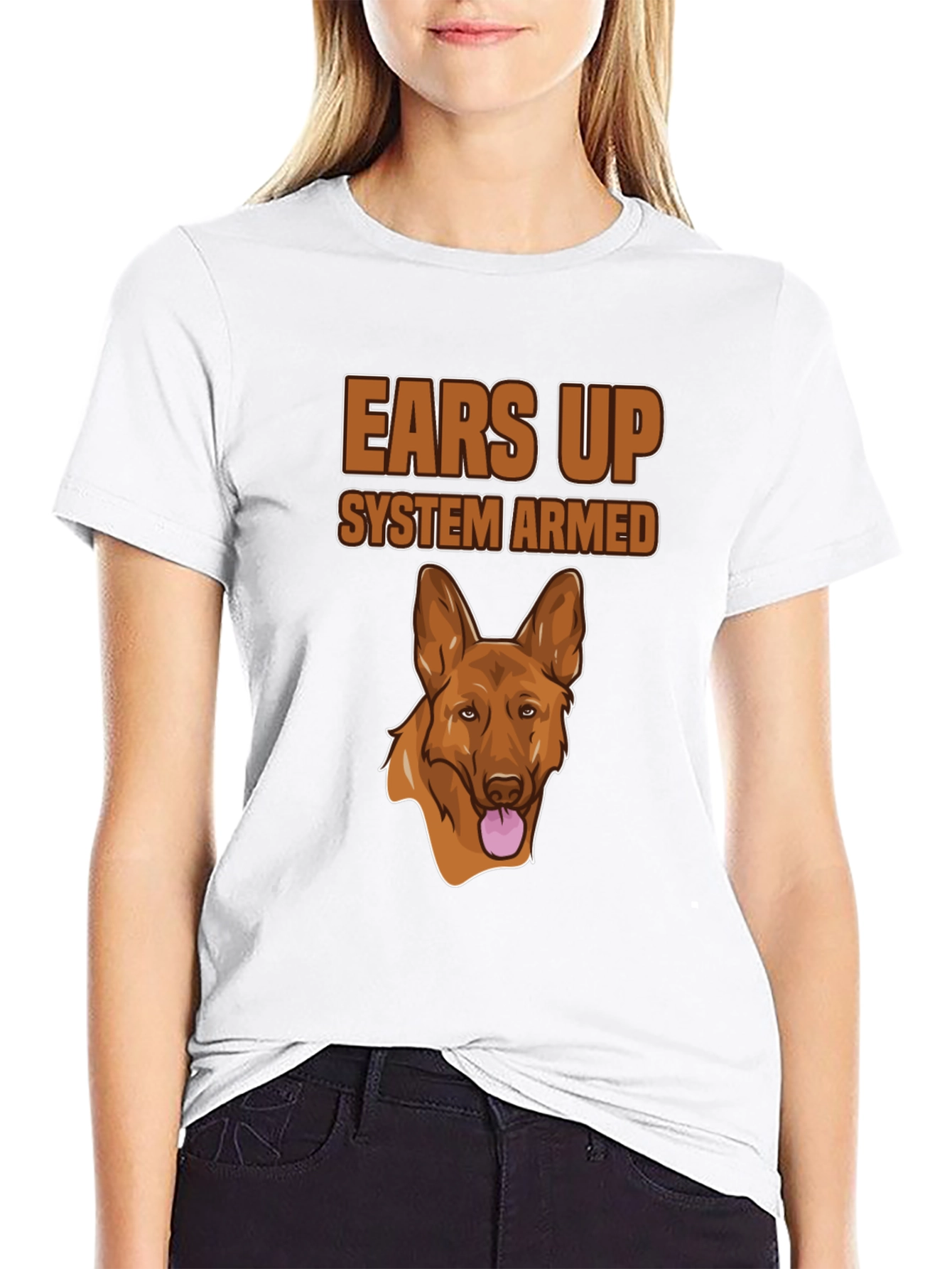 Ears Up System Armed Dog Graphic T-Shirt