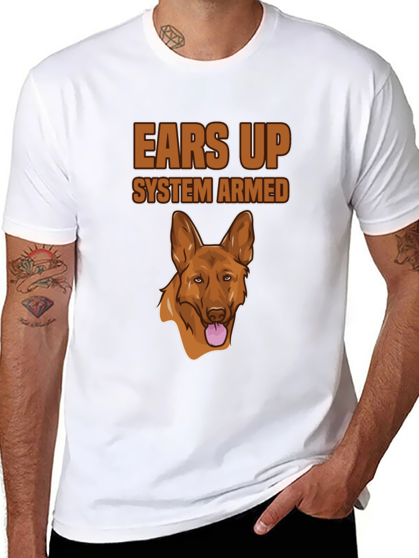 Ears Up System Armed Dog Graphic T-Shirt