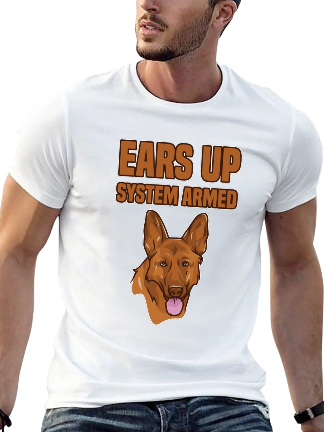 Ears Up System Armed Dog Graphic T-Shirt