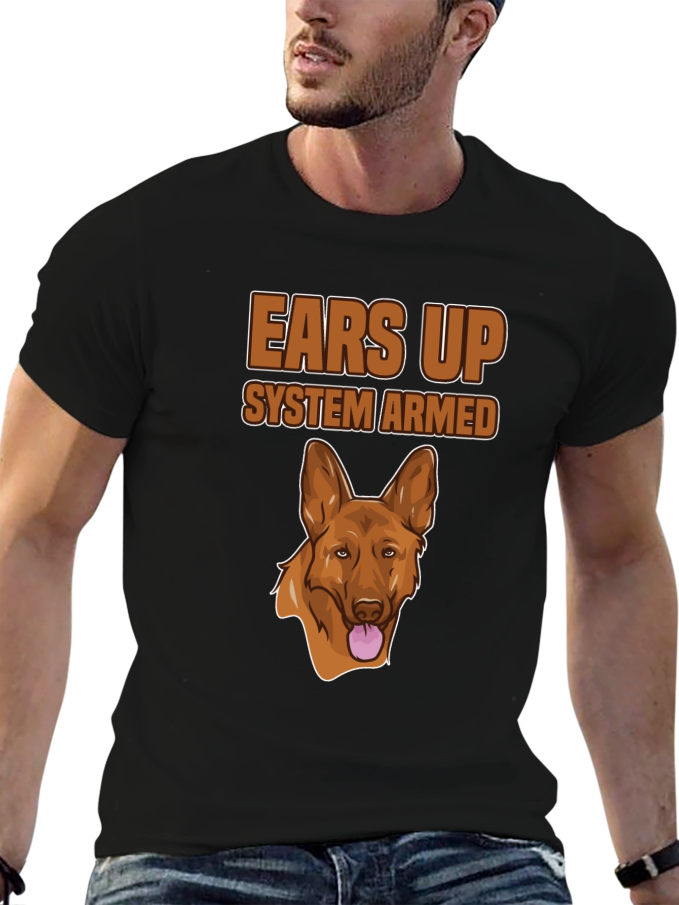 Ears Up System Armed Dog Graphic T-Shirt