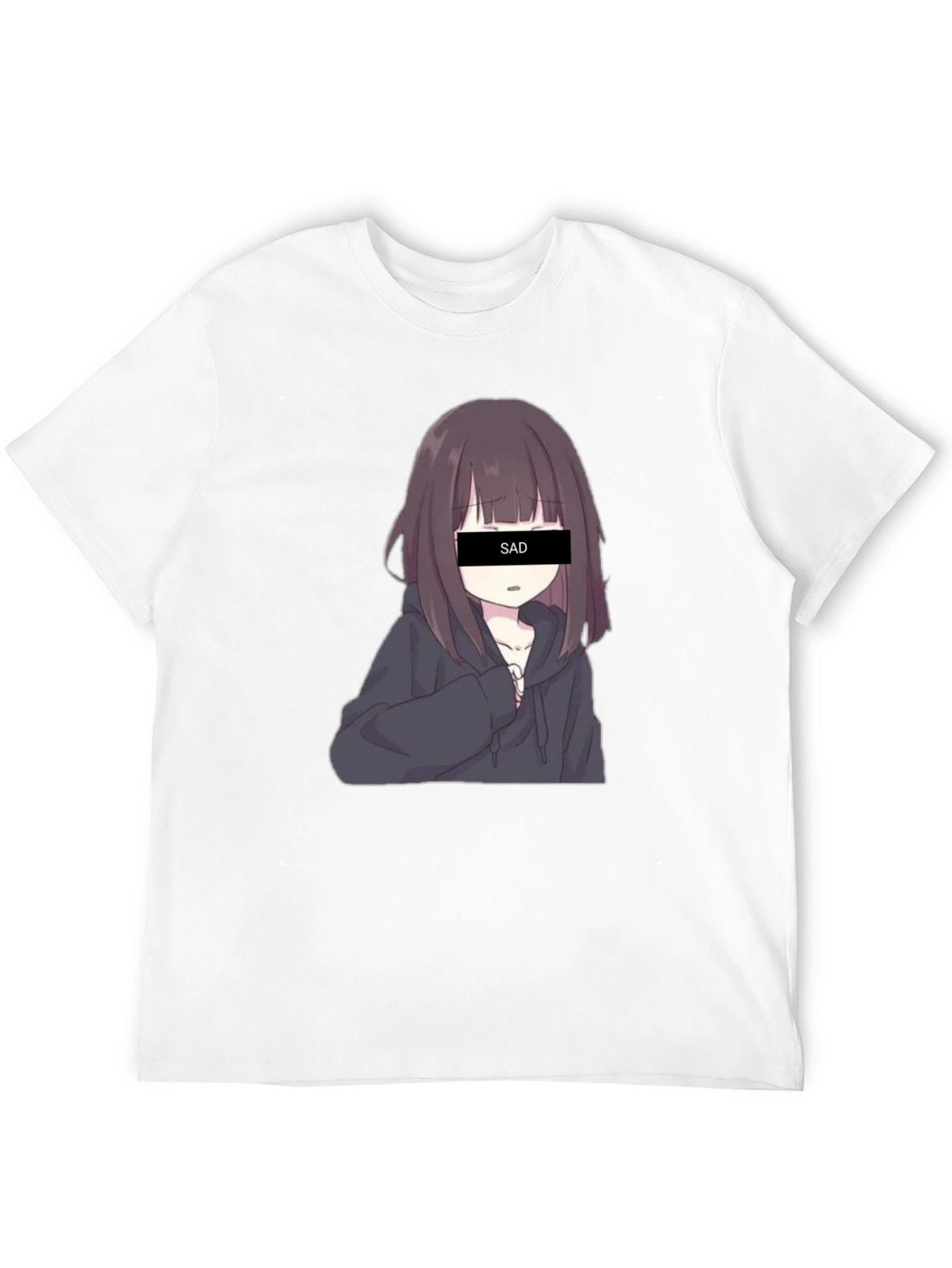 Anime Sad Girl Graphic Print Black T-Shirt