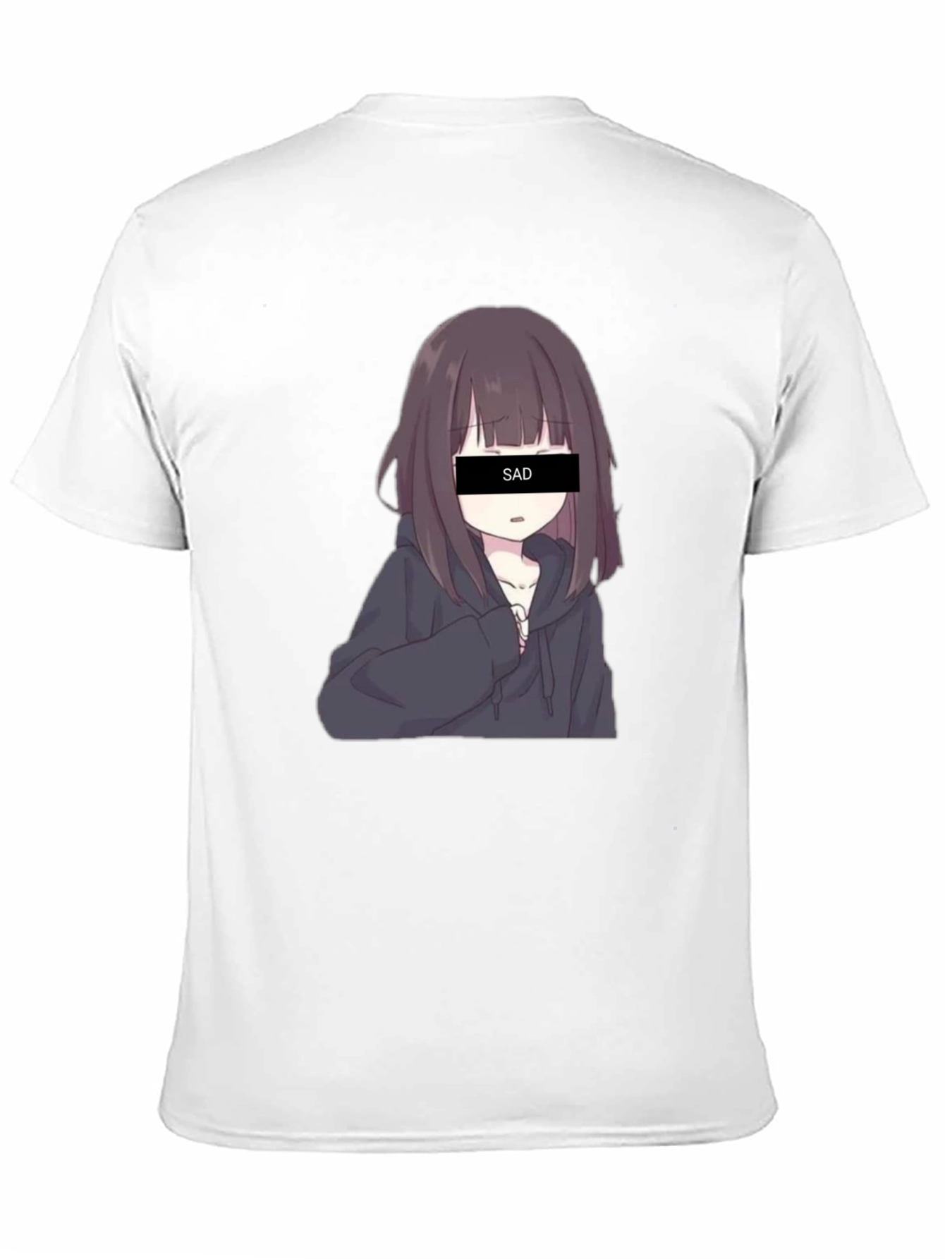 Anime Sad Girl Graphic Print Black T-Shirt