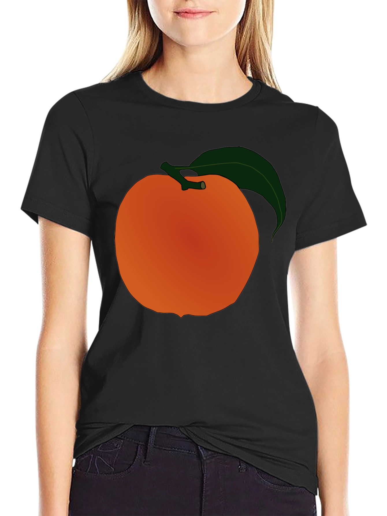 Orange Fruit Graphic Black T-Shirt