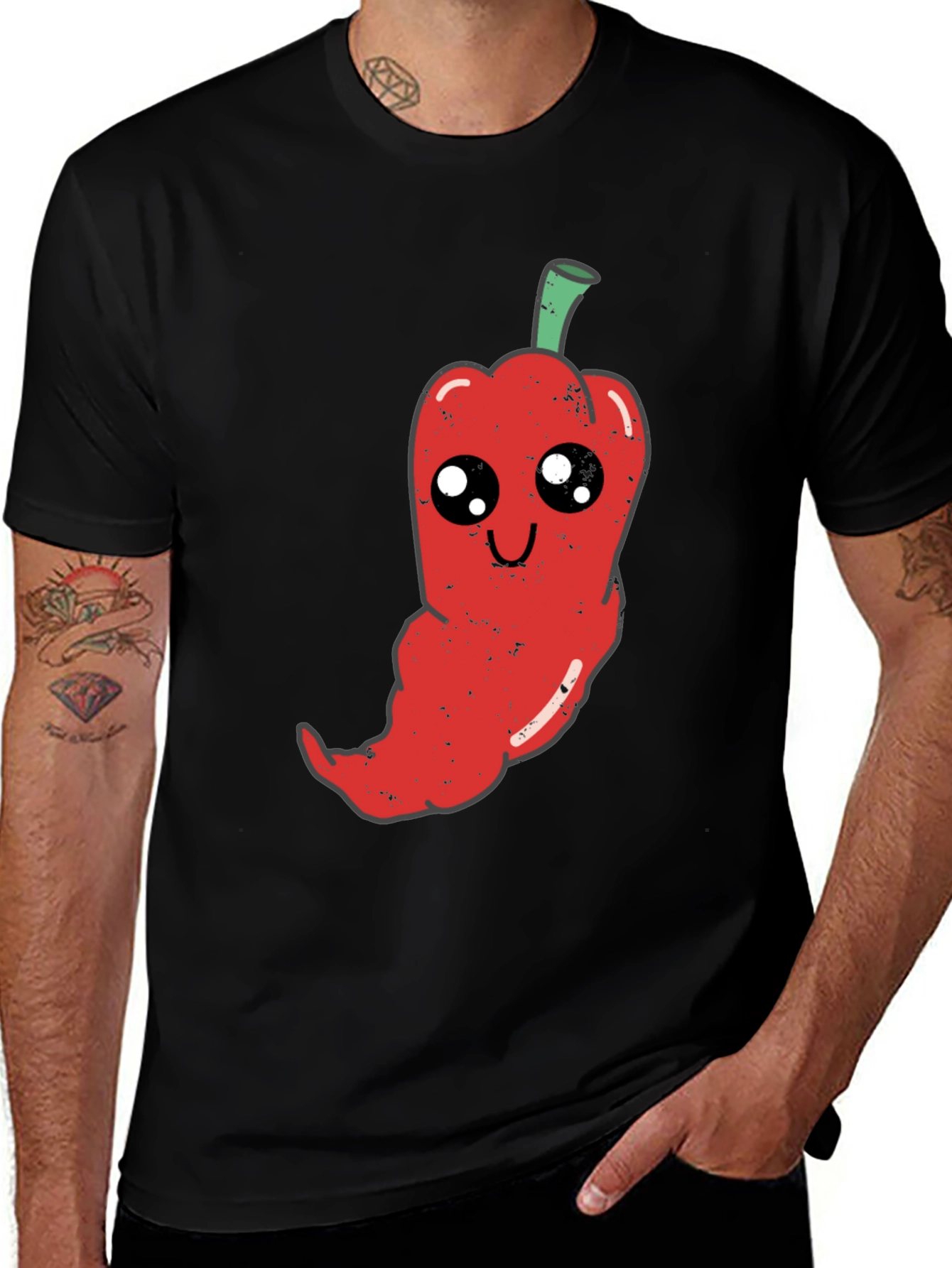 Kawaii Pepper Graphic Tee - Soft Black Cotton T-Shirt