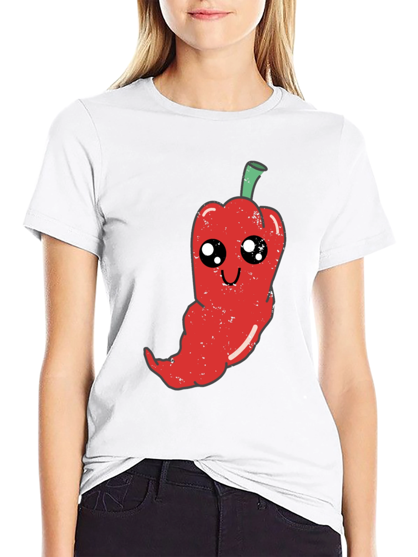 Kawaii Pepper Graphic Tee - Soft Black Cotton T-Shirt