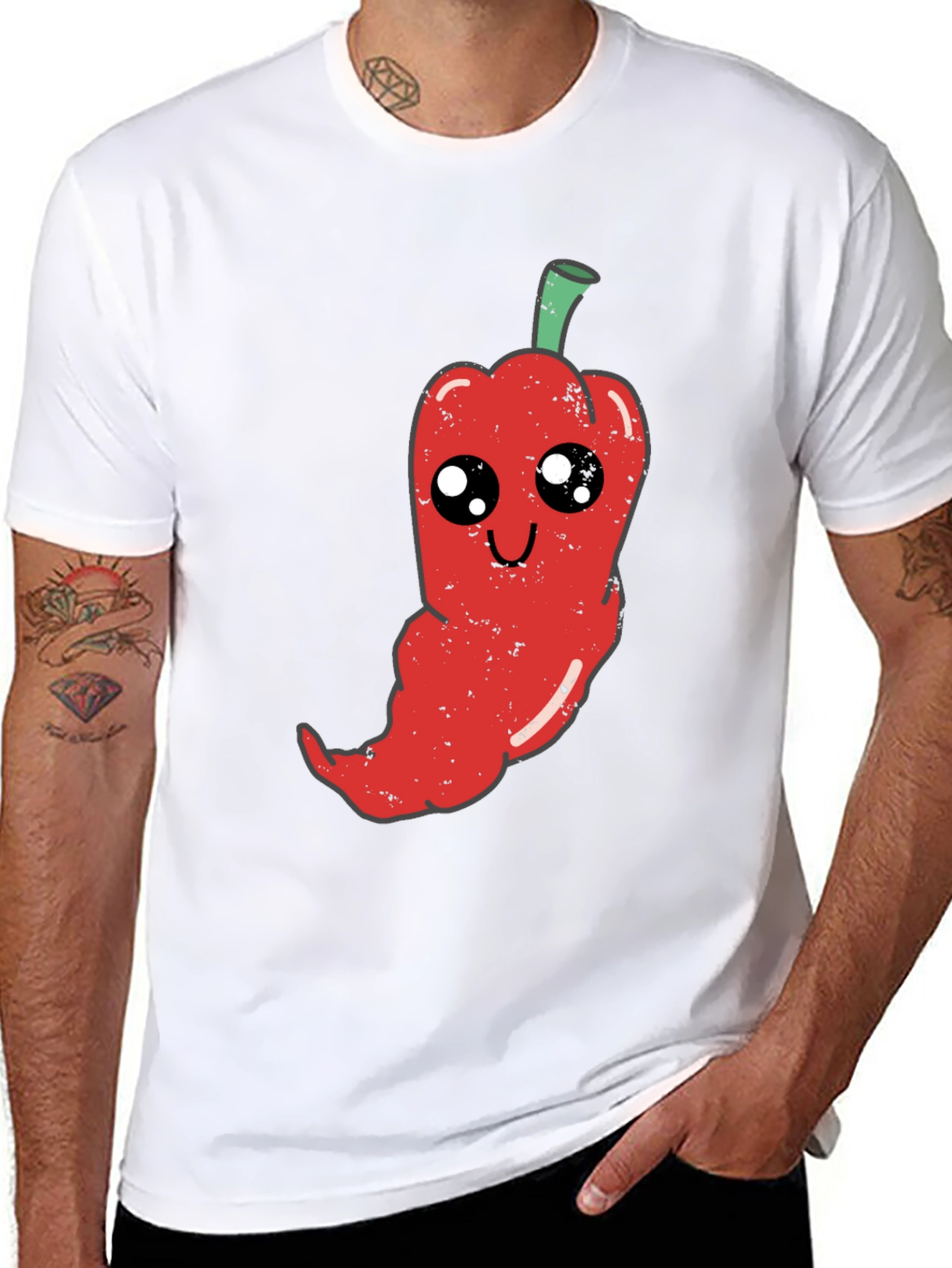 Kawaii Pepper Graphic Tee - Soft Black Cotton T-Shirt