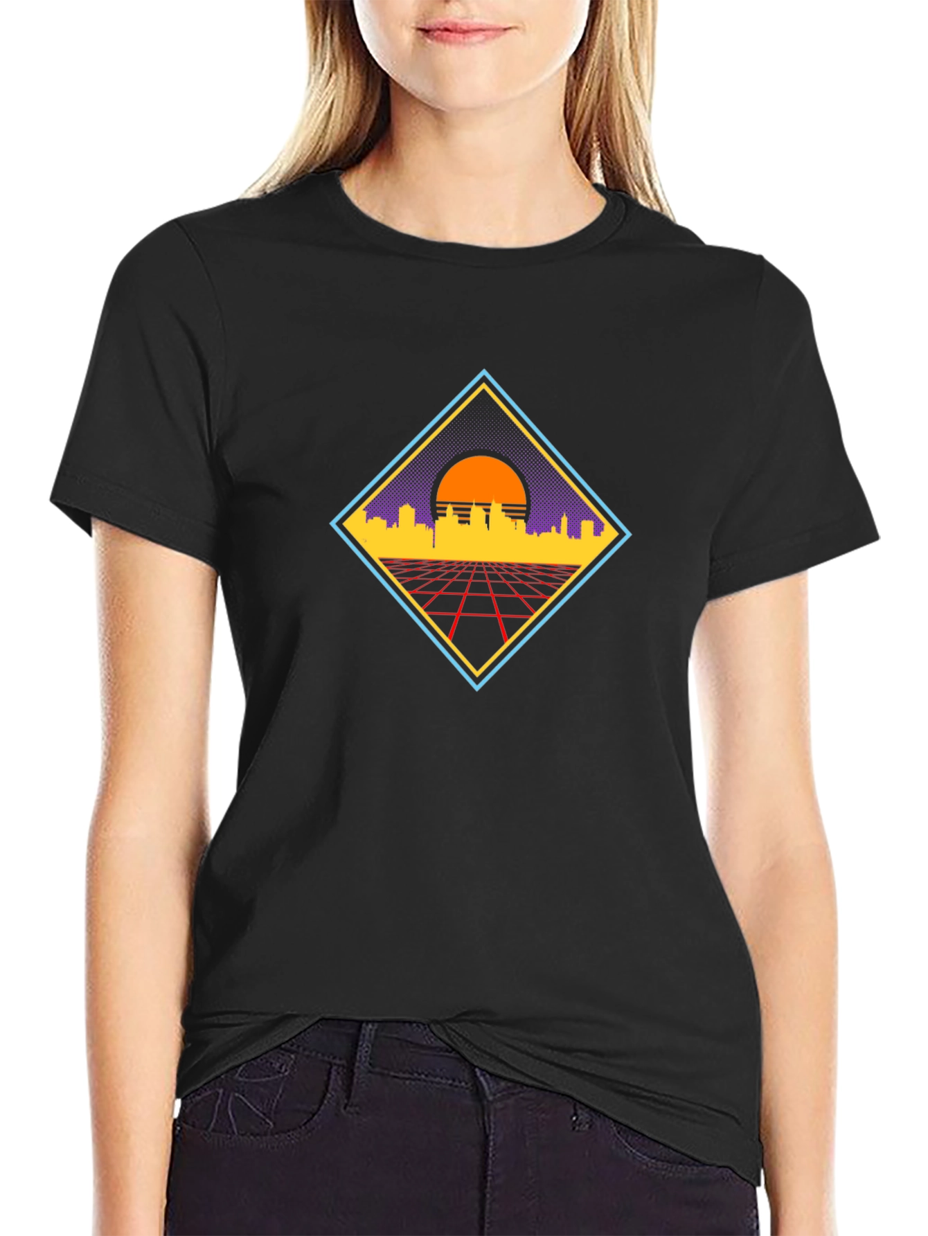 Retro Cityscape Graphic T-Shirt - Black