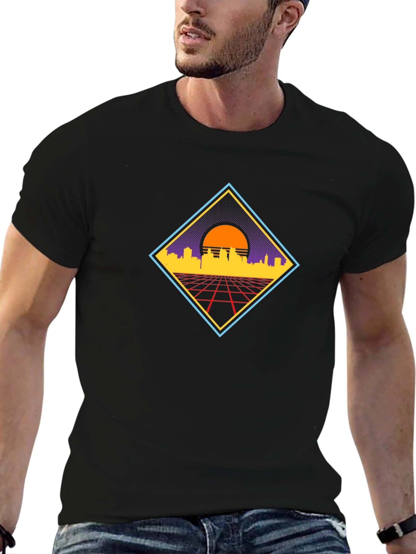 Retro Cityscape Graphic T-Shirt - Black