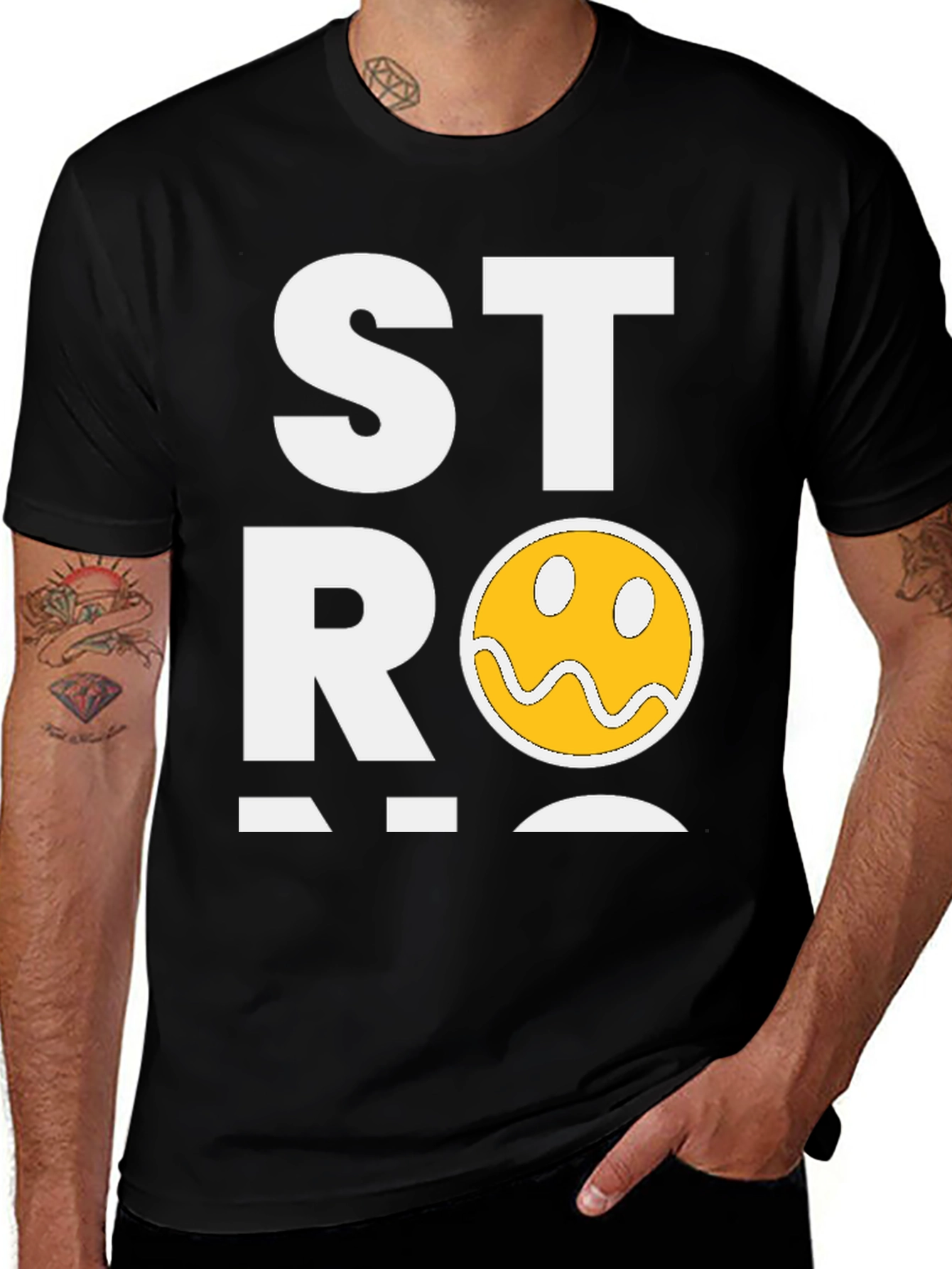 Strong Face Graphic T-Shirt - Black Cotton Blend