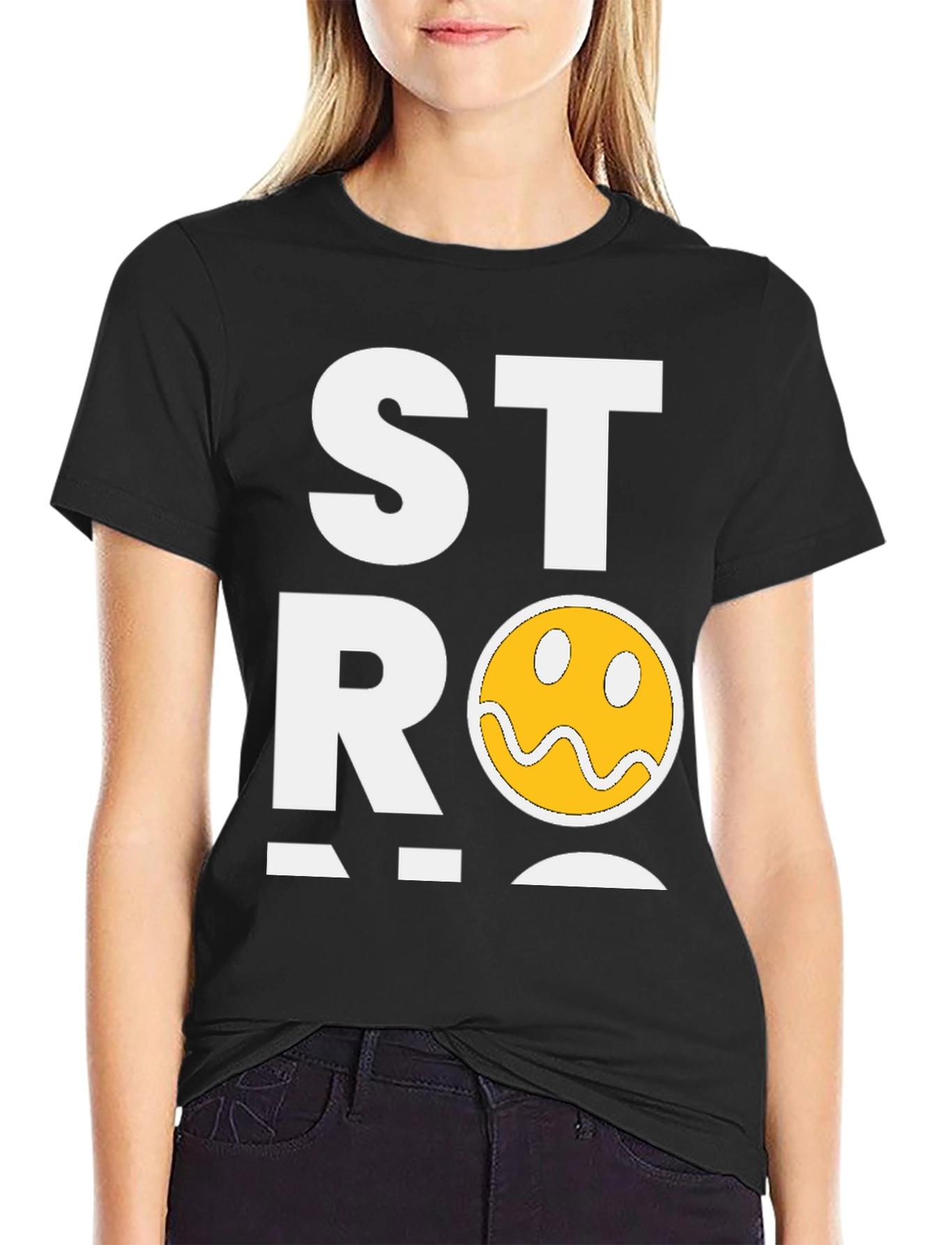 Strong Face Graphic T-Shirt - Black Cotton Blend