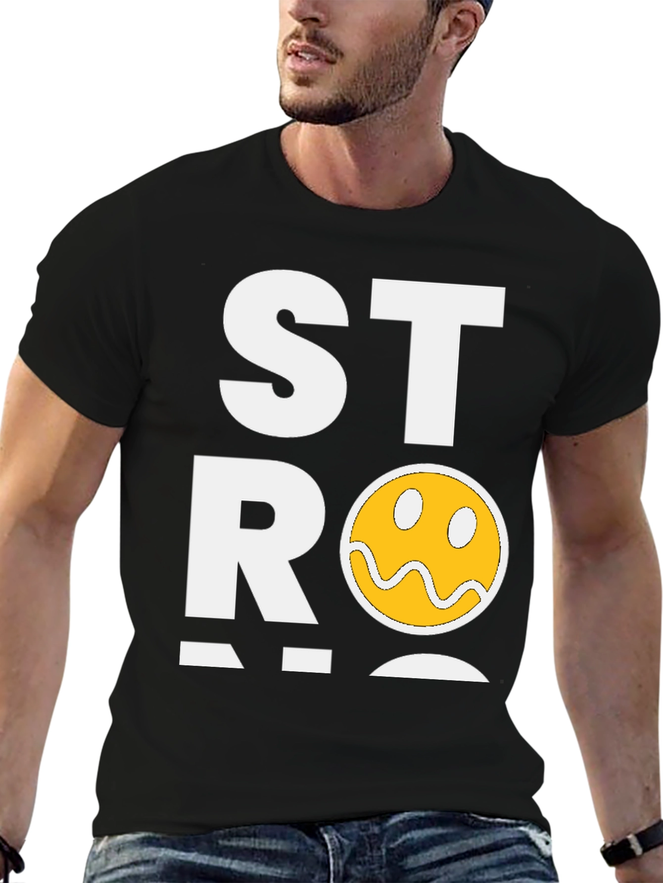 Strong Face Graphic T-Shirt - Black Cotton Blend