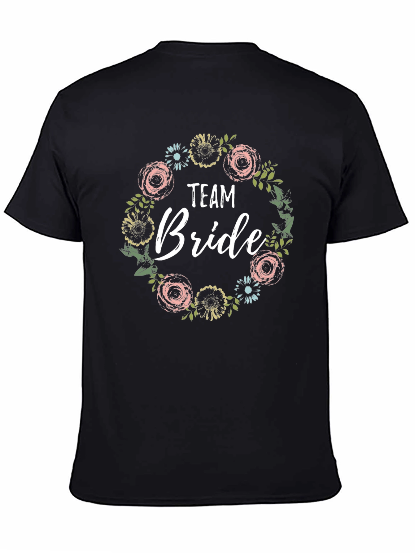 Team Bride Floral Wreath T-Shirt - Black