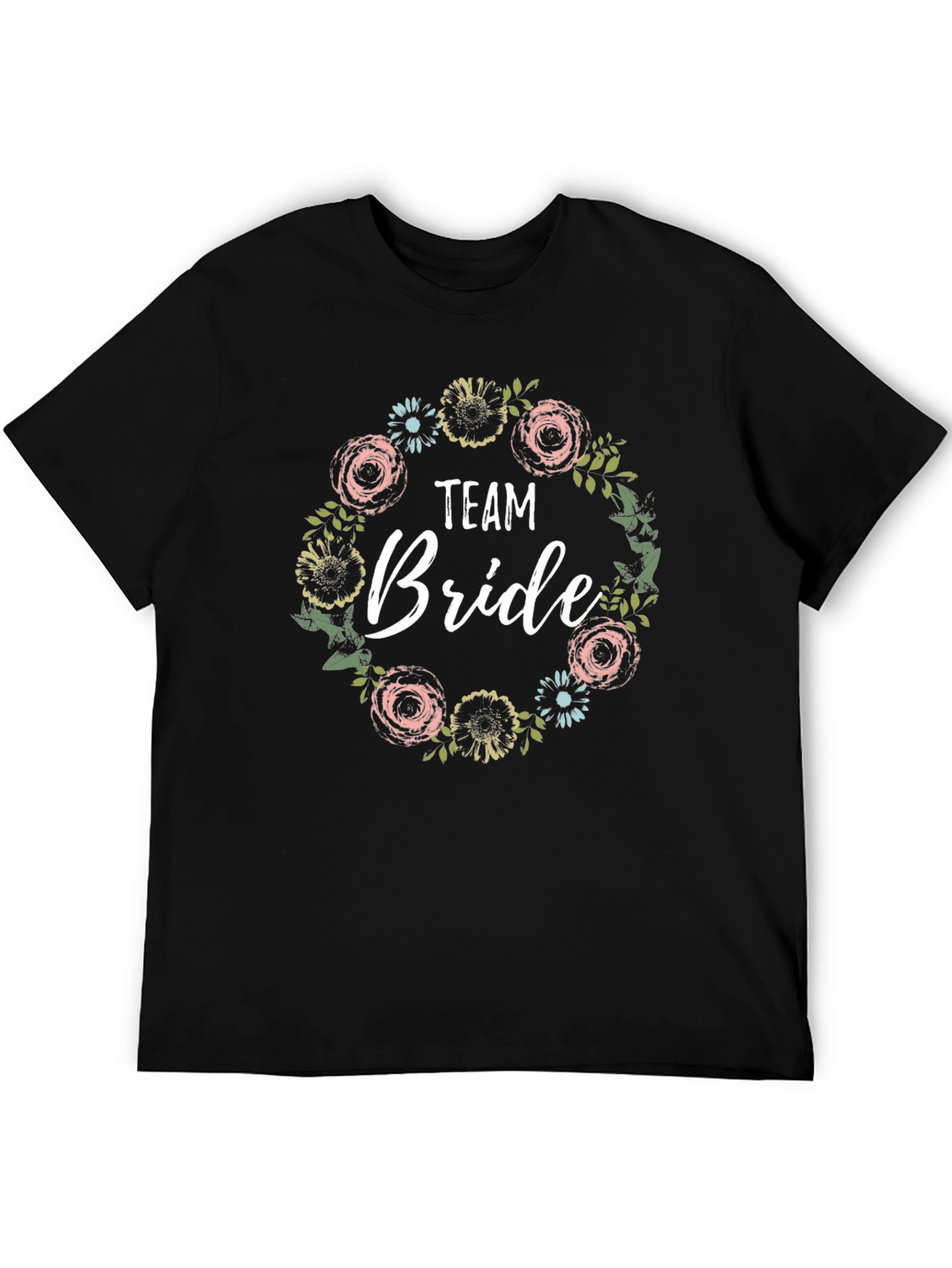Team Bride Floral Wreath T-Shirt - Black