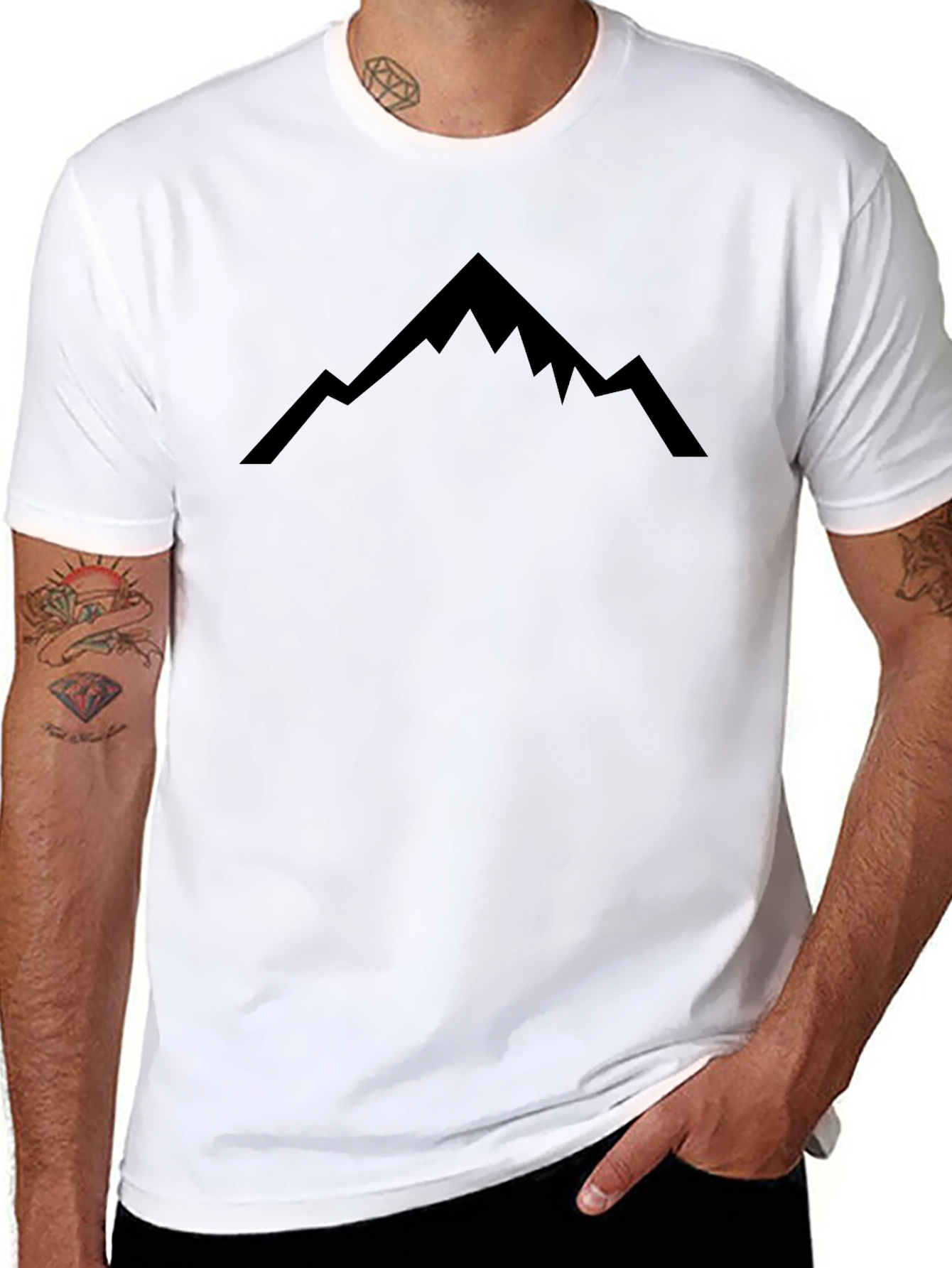 Mountain Peak Graphic Tee - Black Cotton Casual Shirt