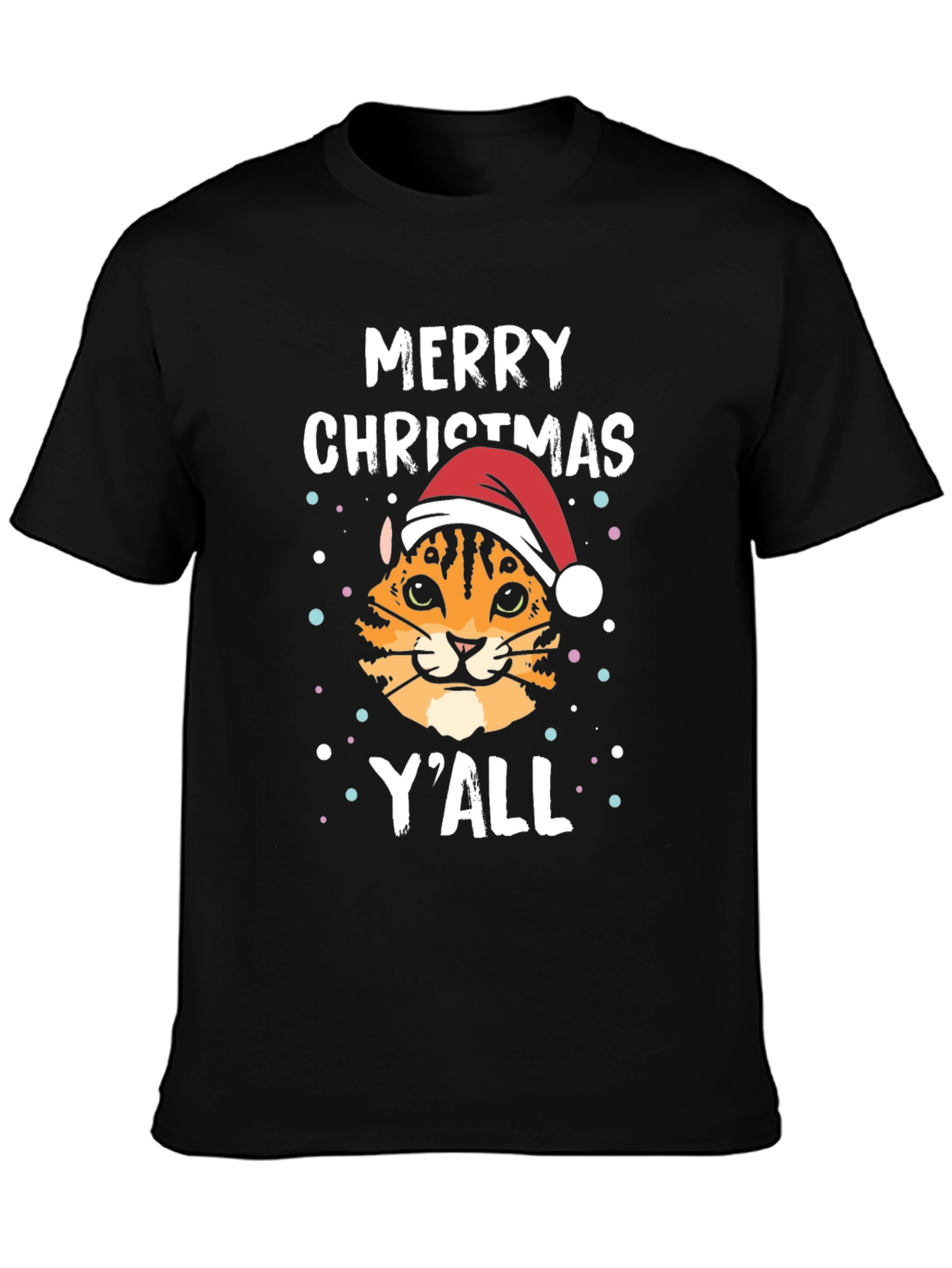 Merry Christmas Yall Cat Santa T-Shirt