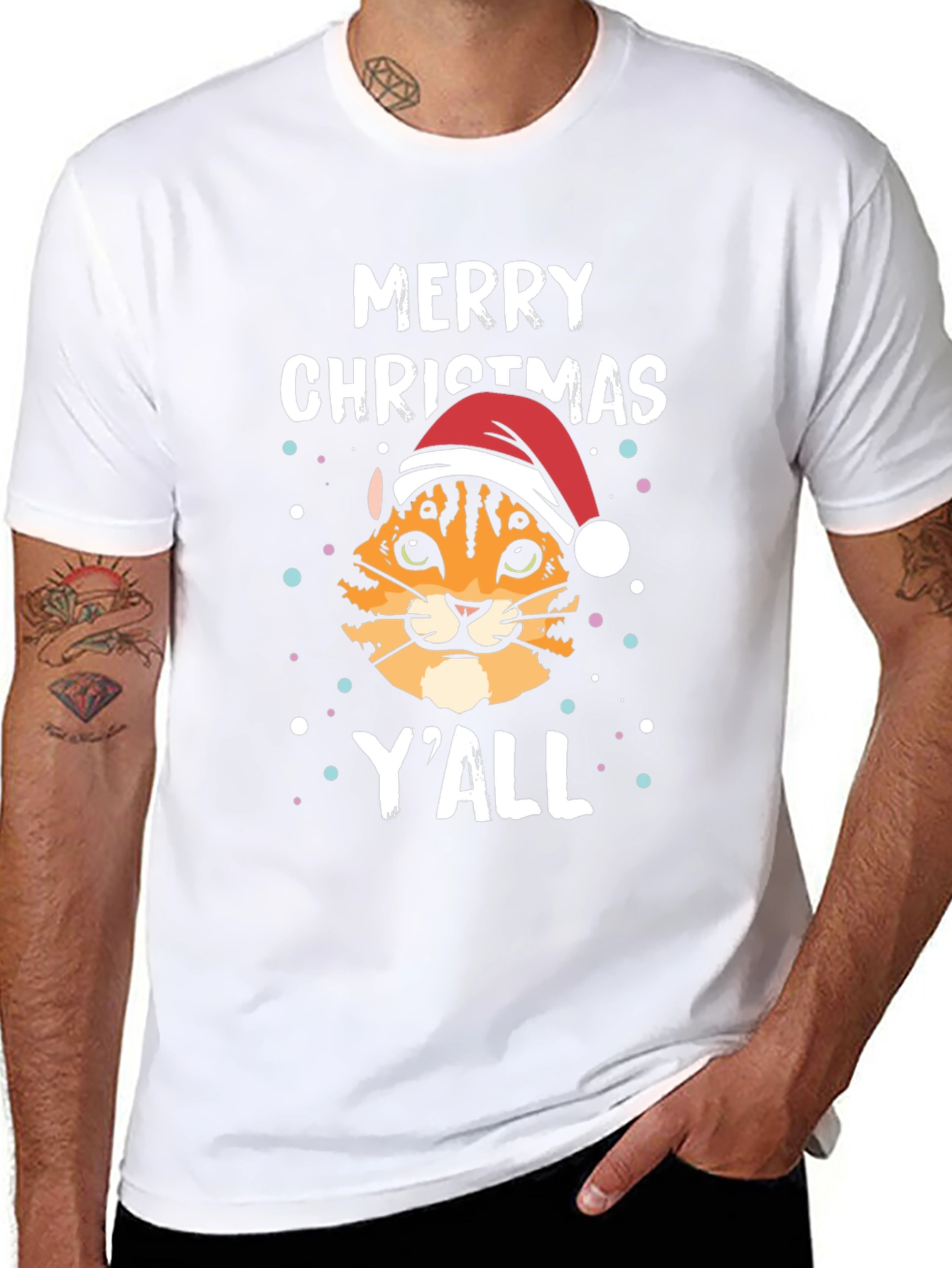 Merry Christmas Yall Cat Santa T-Shirt