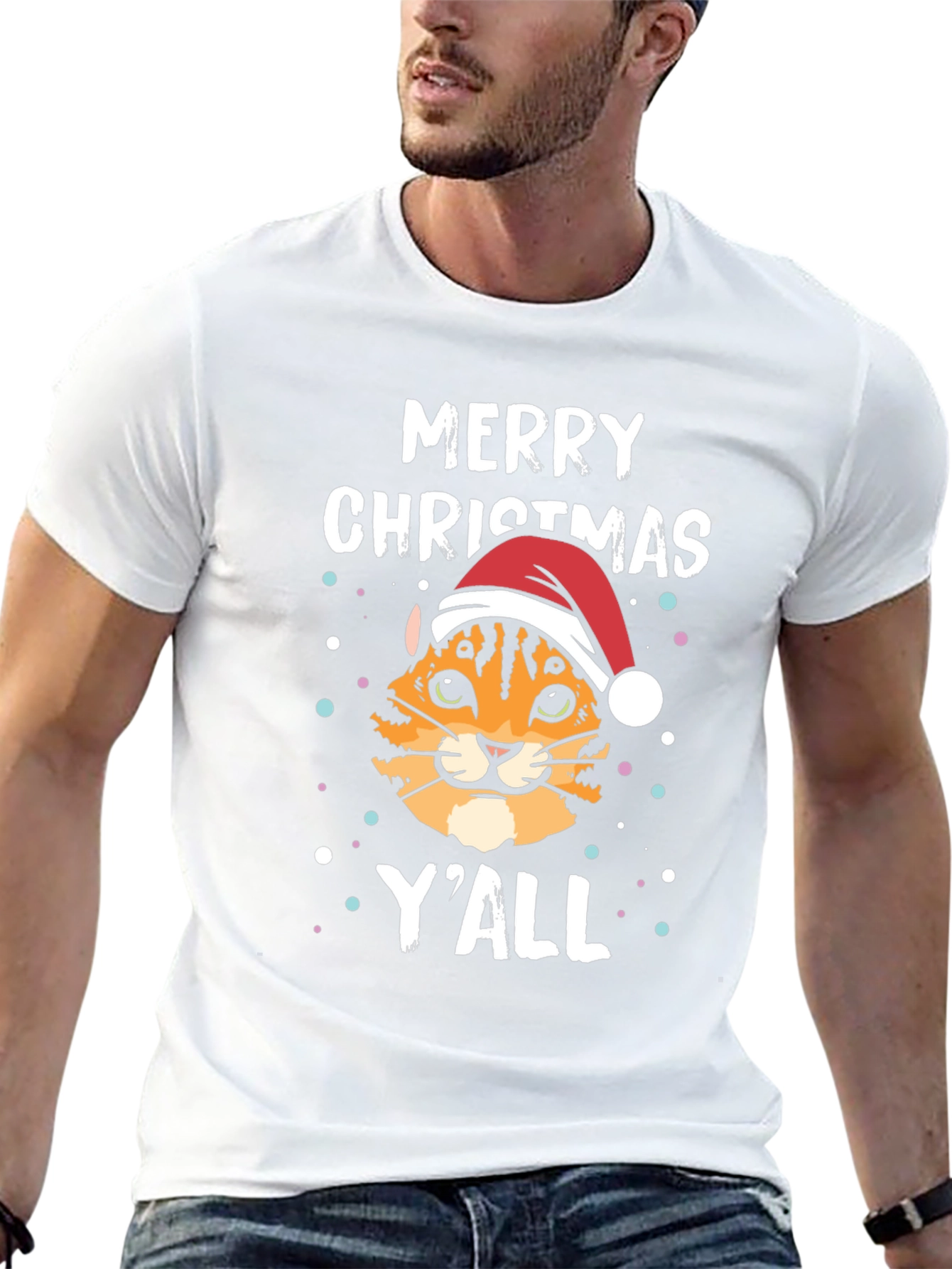 Merry Christmas Yall Cat Santa T-Shirt