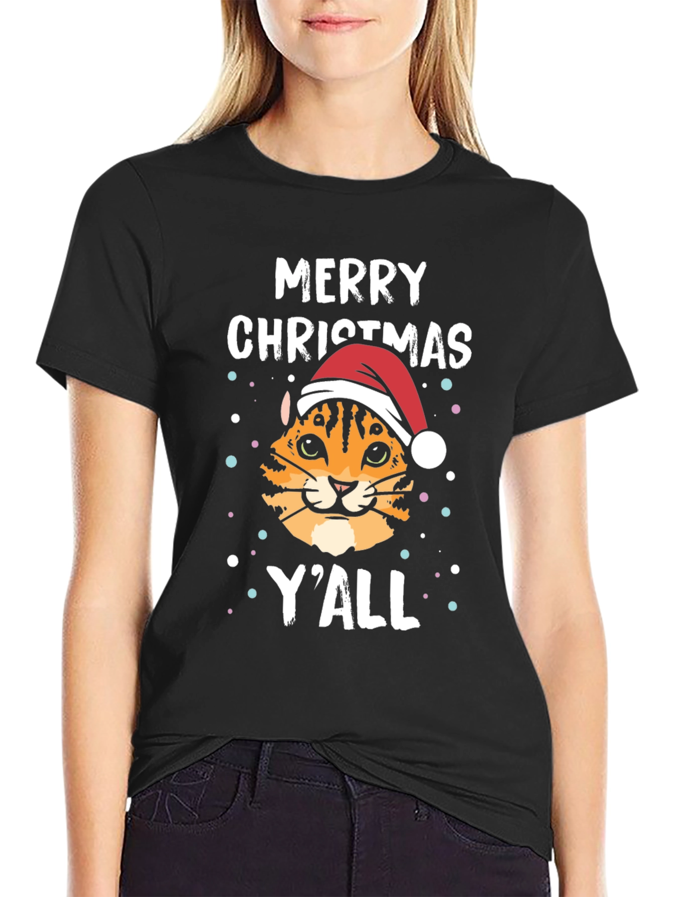 Merry Christmas Yall Cat Santa T-Shirt