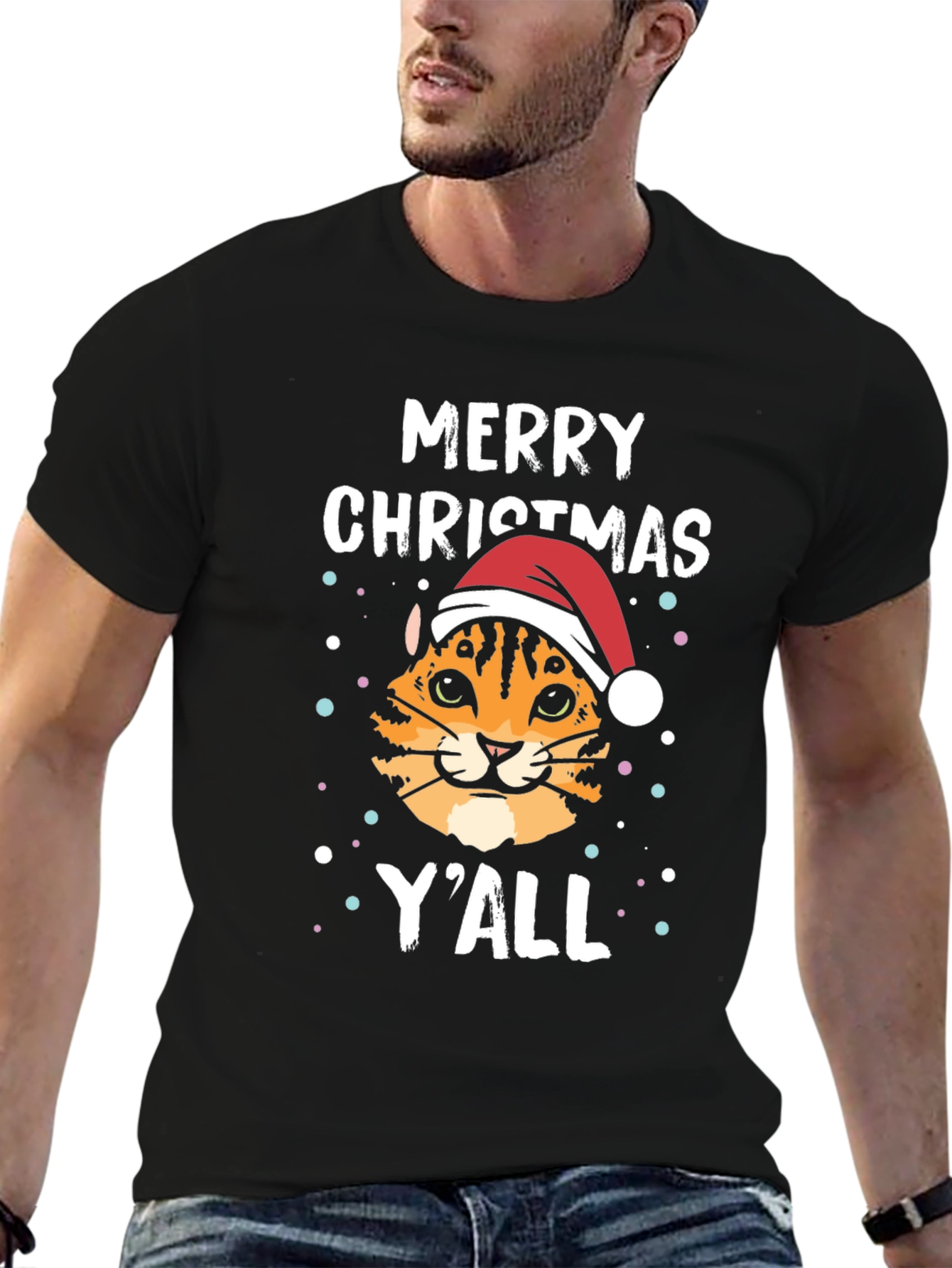 Merry Christmas Yall Cat Santa T-Shirt