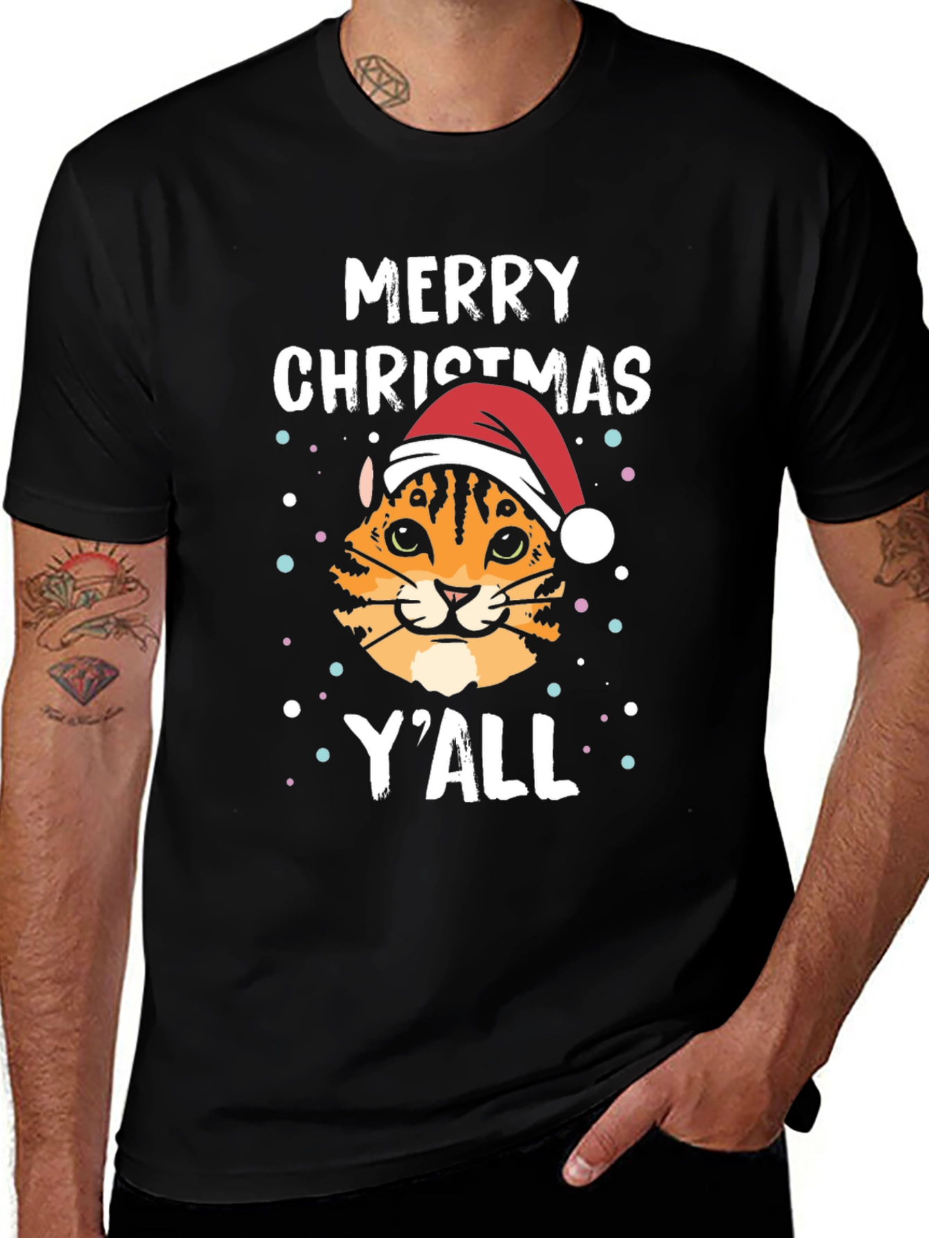 Merry Christmas Yall Cat Santa T-Shirt