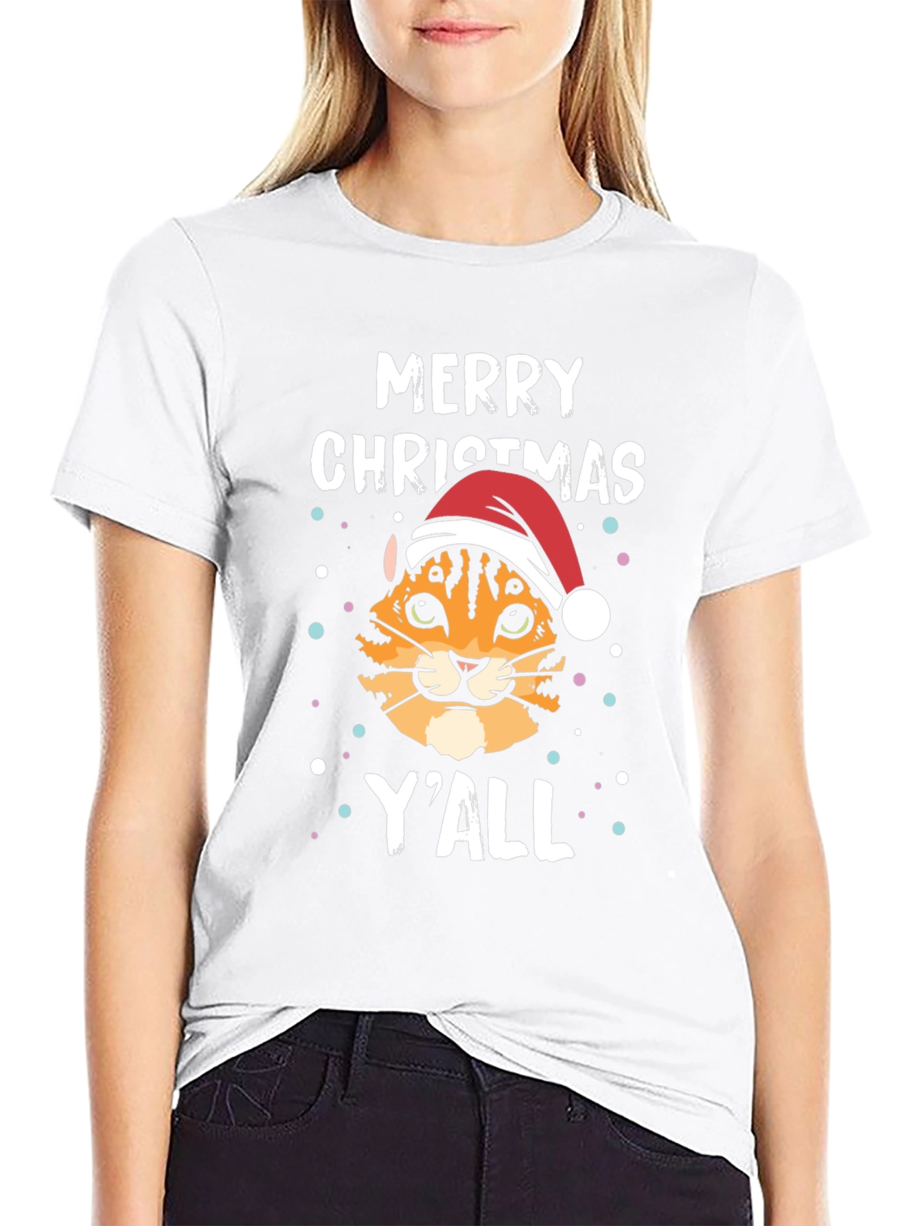 Merry Christmas Yall Cat Santa T-Shirt