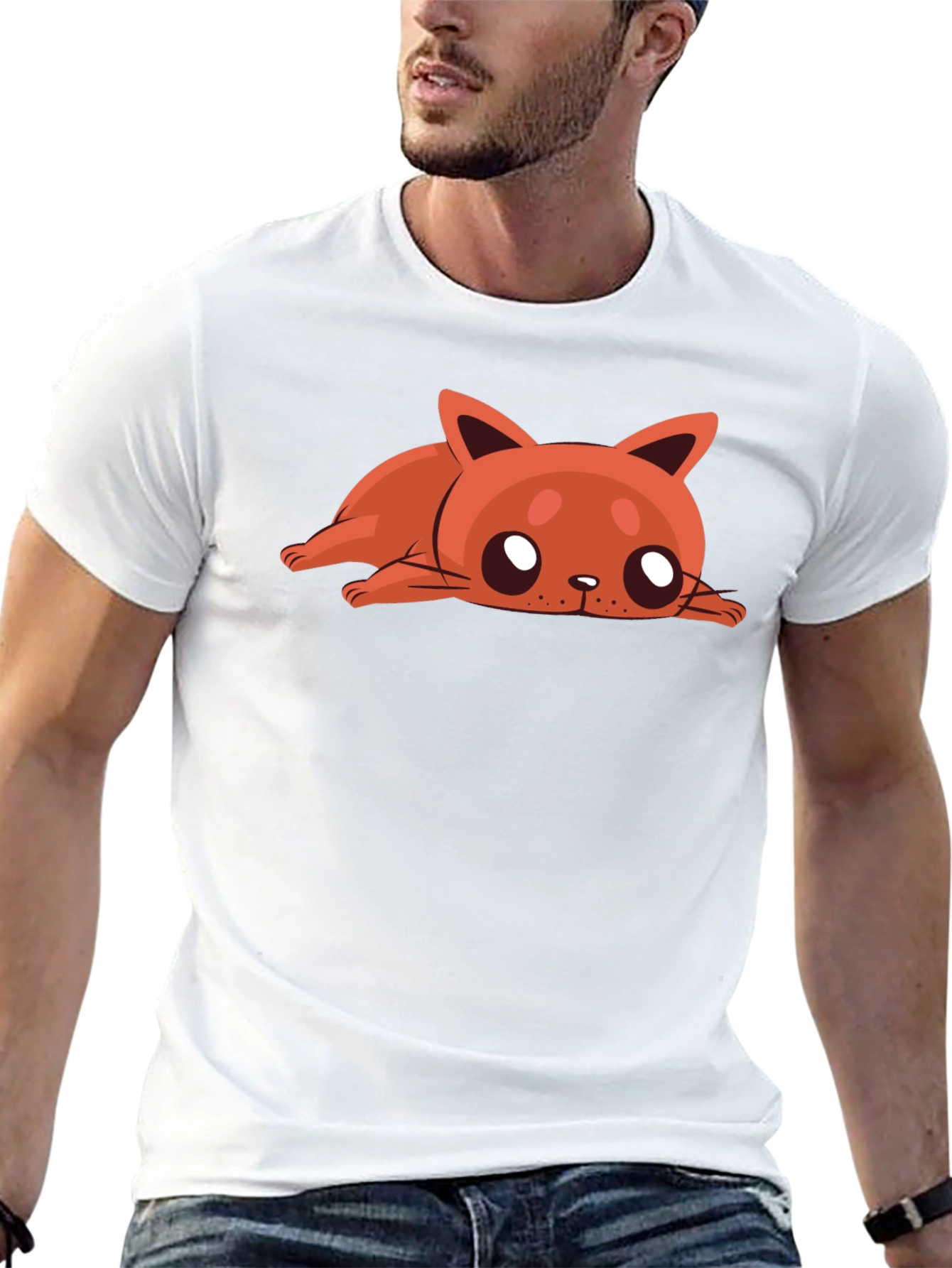 Cartoon Cat Graphic Tee - Relaxed Fit Black T-Shirt