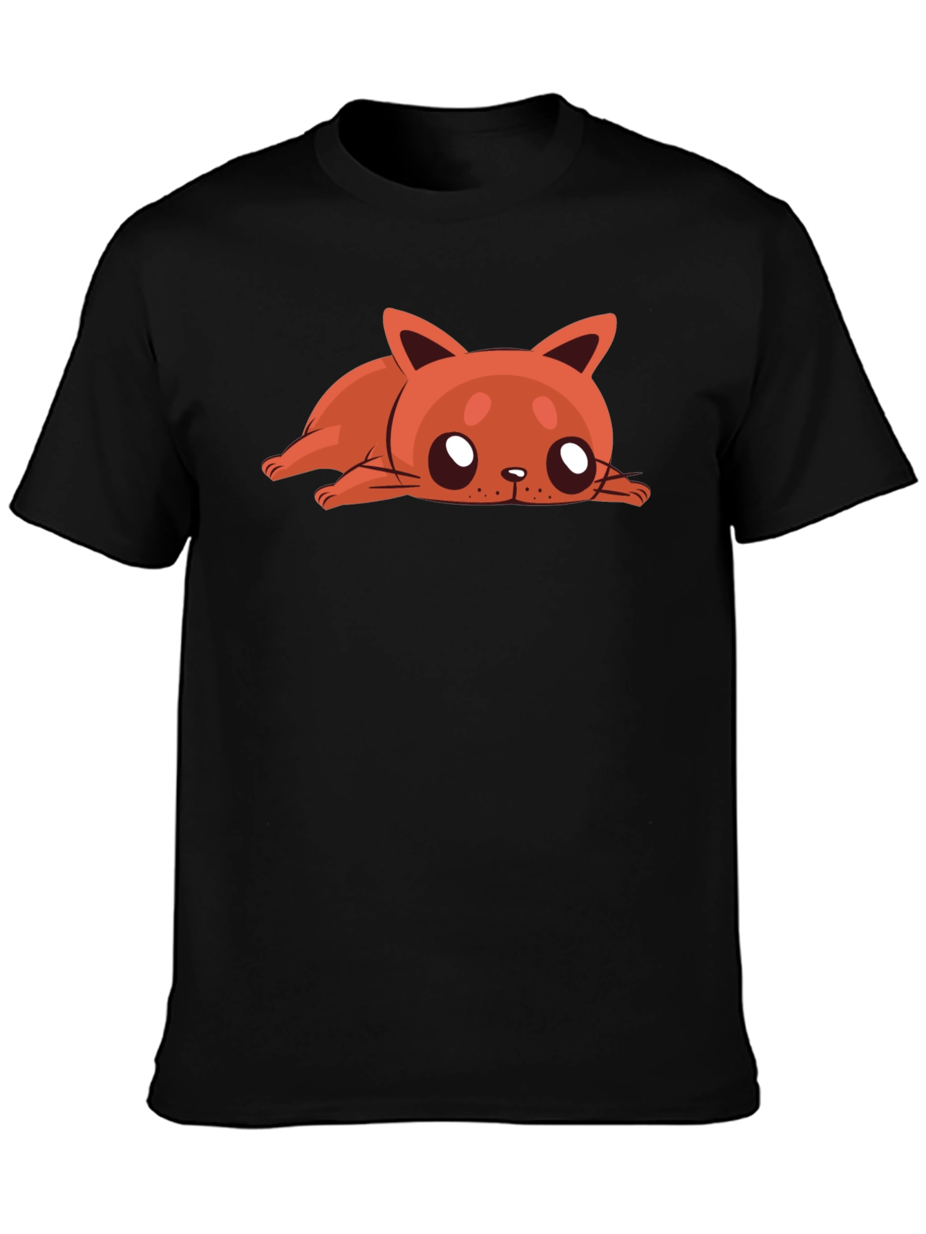 Cartoon Cat Graphic Tee - Relaxed Fit Black T-Shirt