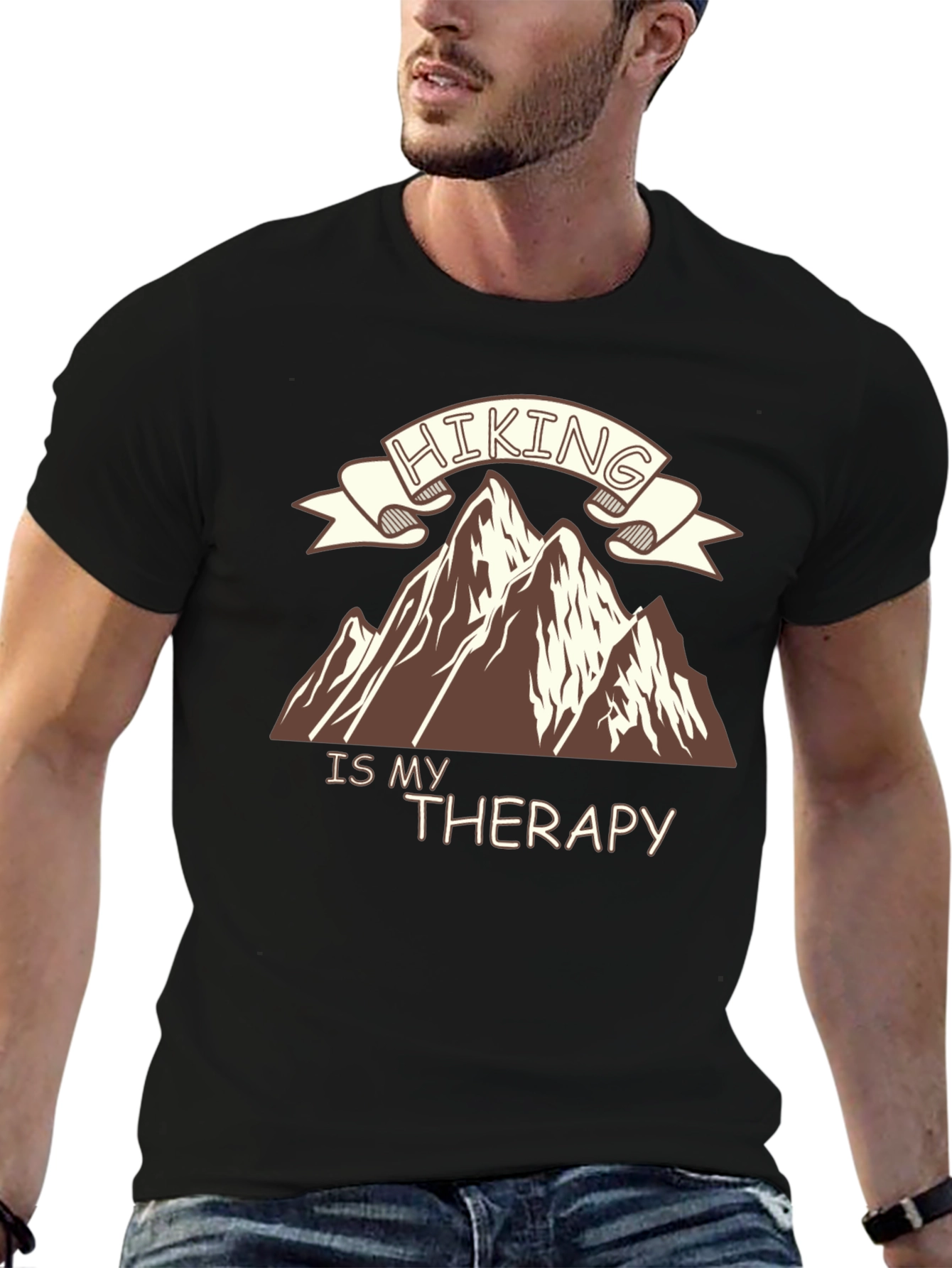 Hiking is My Therapy Graphic Tee - Black
