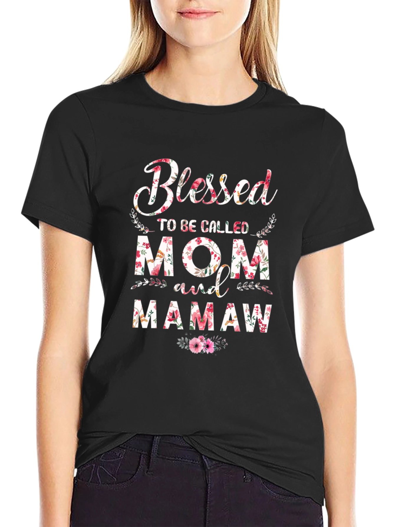 Blessed Mom & Mamaw Floral Graphic T-Shirt